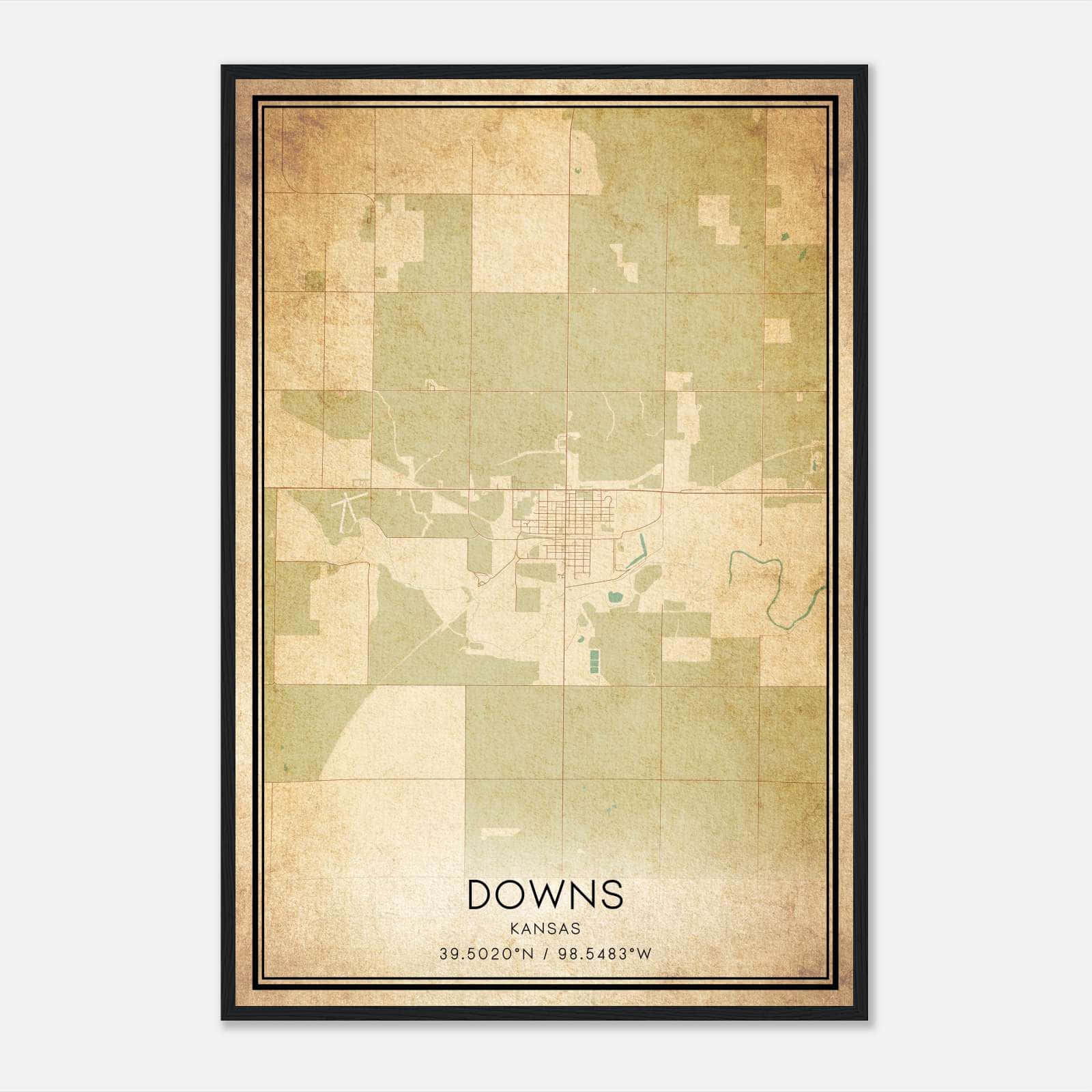 Vintage Downs Kansas Map Poster, Downs KS City Road Wall Art Print Vintage Downs Kansas Map Poster, Downs KS City Road Wall Art Print
