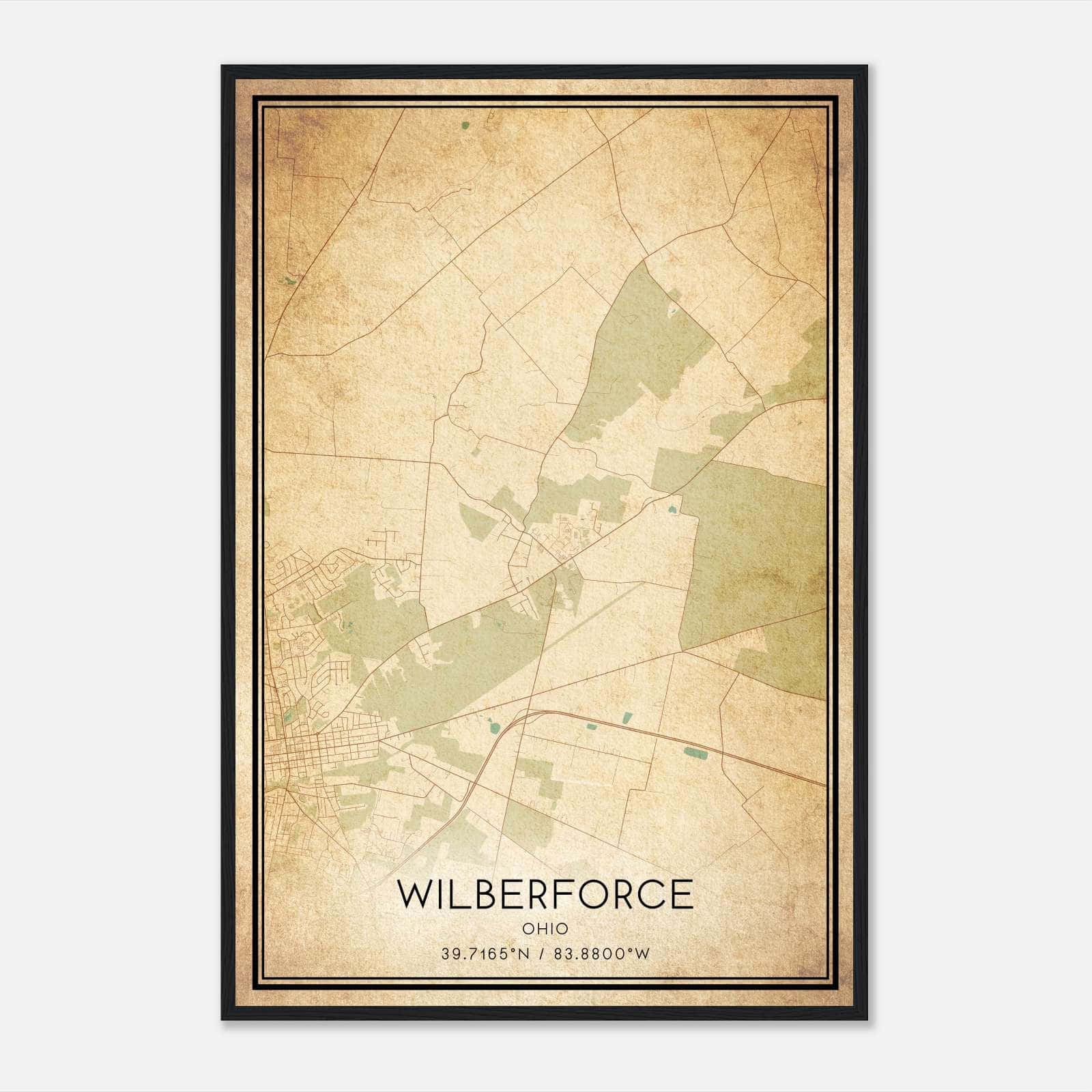 Vintage Wilberforce Ohio Map Poster, Wilberforce OH City Road Wall Art Print Vintage Wilberforce Ohio Map Poster, Wilberforce OH City Road Wall Art Print