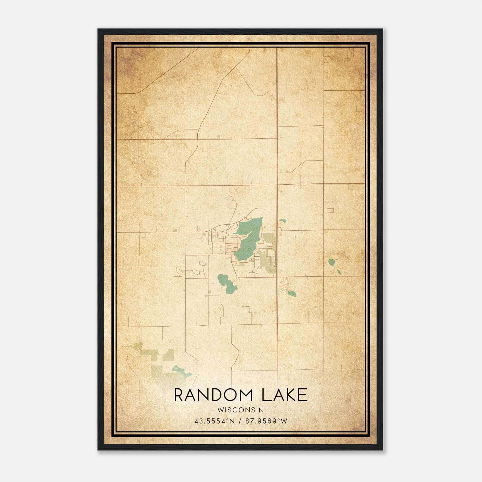 Vintage Random Lake Wisconsin Map Poster, Random Lake WI City Road Wall Art Print Vintage Random Lake Wisconsin Map Poster, Random Lake WI City Road Wall Art Print
