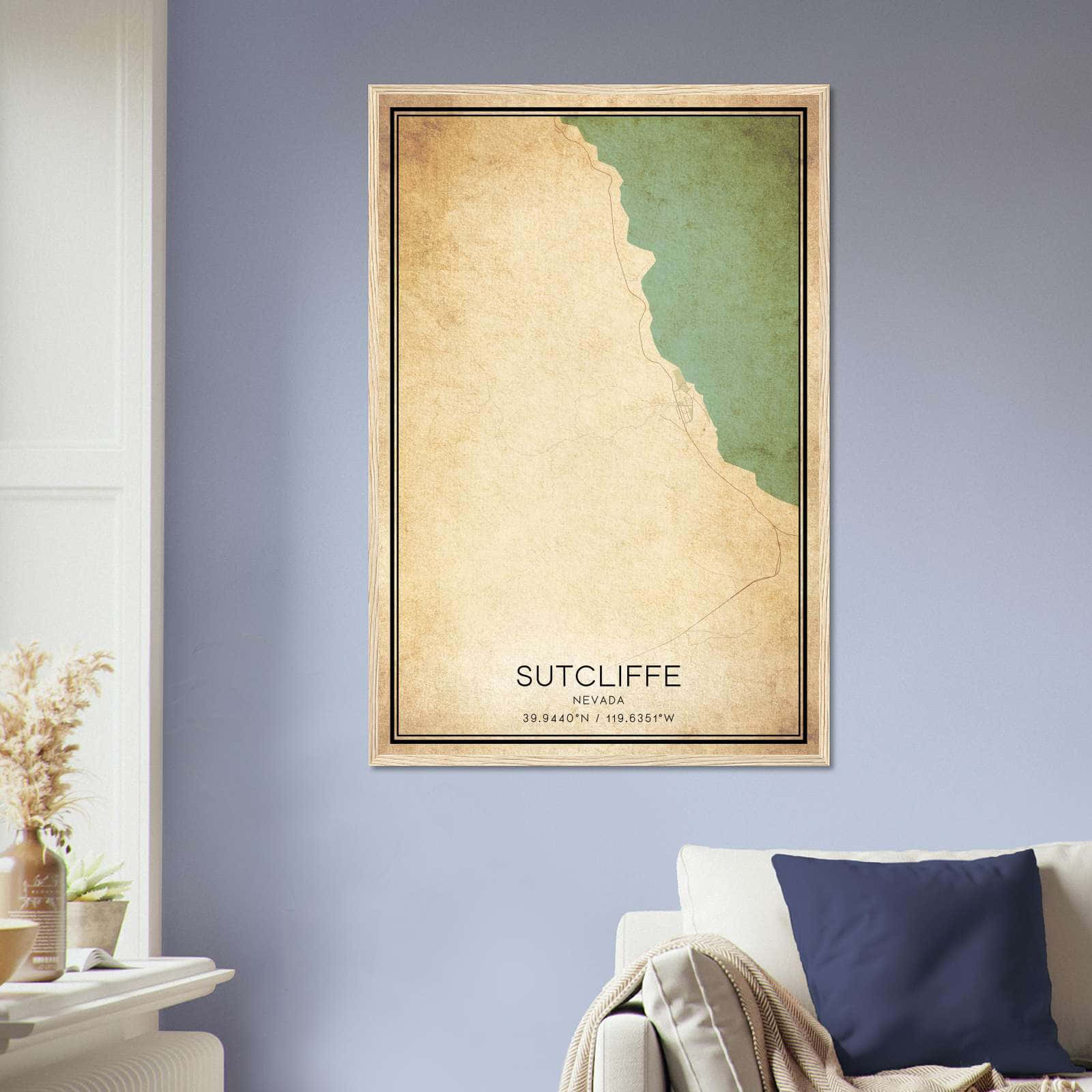 Vintage Sutcliffe Nevada Map Poster, Sutcliffe NV City Road Wall Art Print