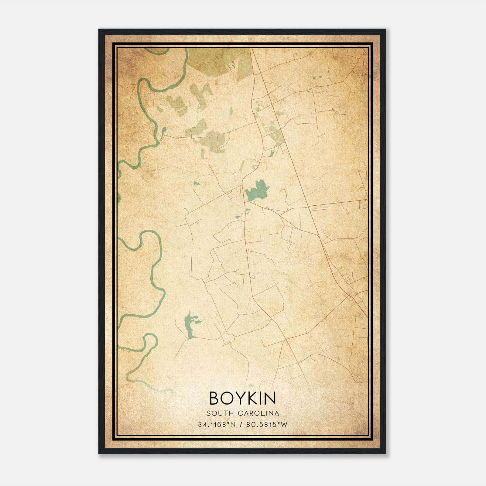 Vintage Boykin South Carolina Map Poster, Boykin SC City Road Wall Art Print Vintage Boykin South Carolina Map Poster, Boykin SC City Road Wall Art Print