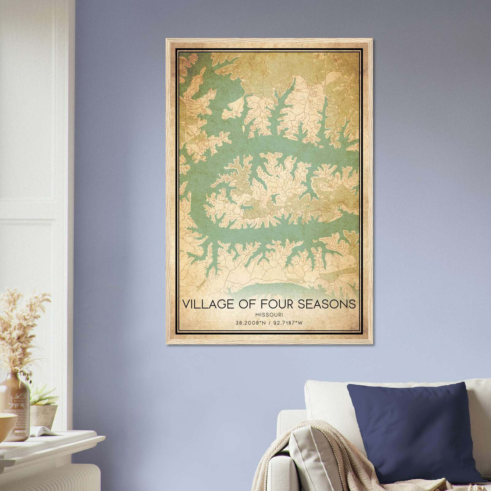 Vintage Village Of Four Seasons Missouri Map Poster, Village Of Four Seasons MO City Road Wall Art Print