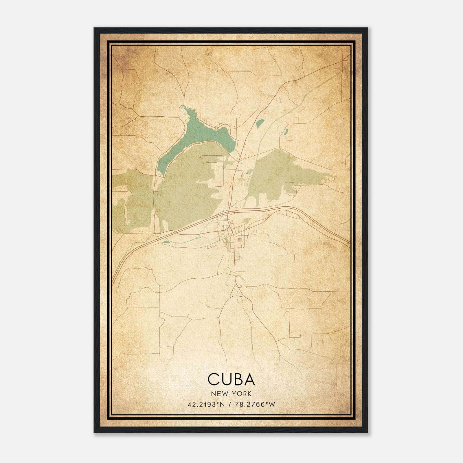 Vintage Cuba New York Map Poster, Cuba NY City Road Wall Art Print Vintage Cuba New York Map Poster, Cuba NY City Road Wall Art Print