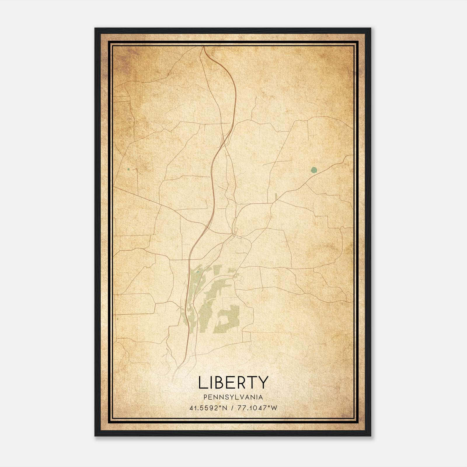 Vintage Liberty Pennsylvania Map Poster, Liberty PA City Road Wall Art Print Vintage Liberty Pennsylvania Map Poster, Liberty PA City Road Wall Art Print