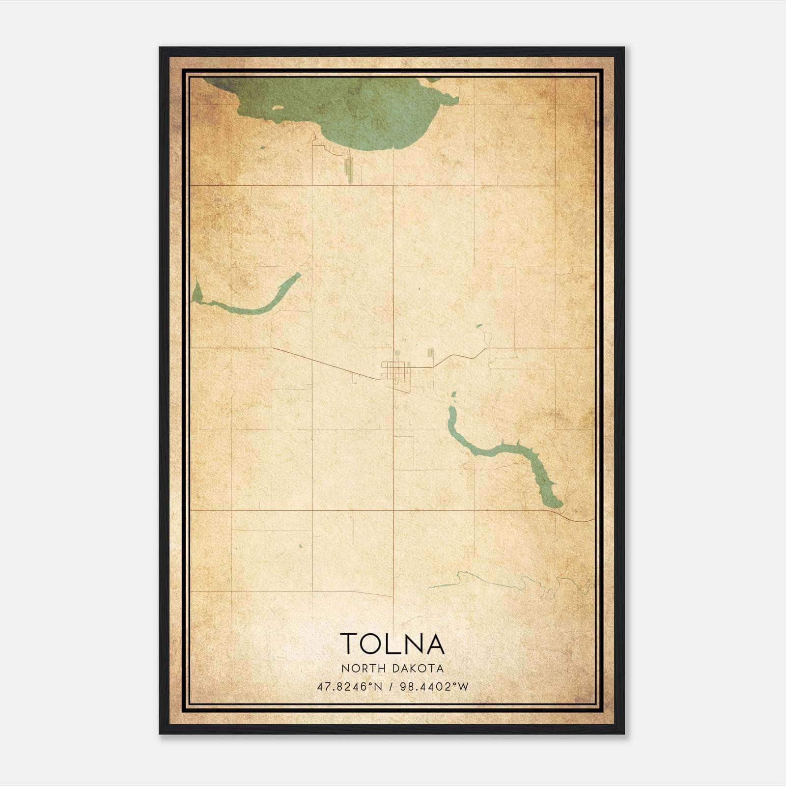 Vintage Tolna North Dakota Map Poster, Tolna ND City Road Wall Art Print Vintage Tolna North Dakota Map Poster, Tolna ND City Road Wall Art Print