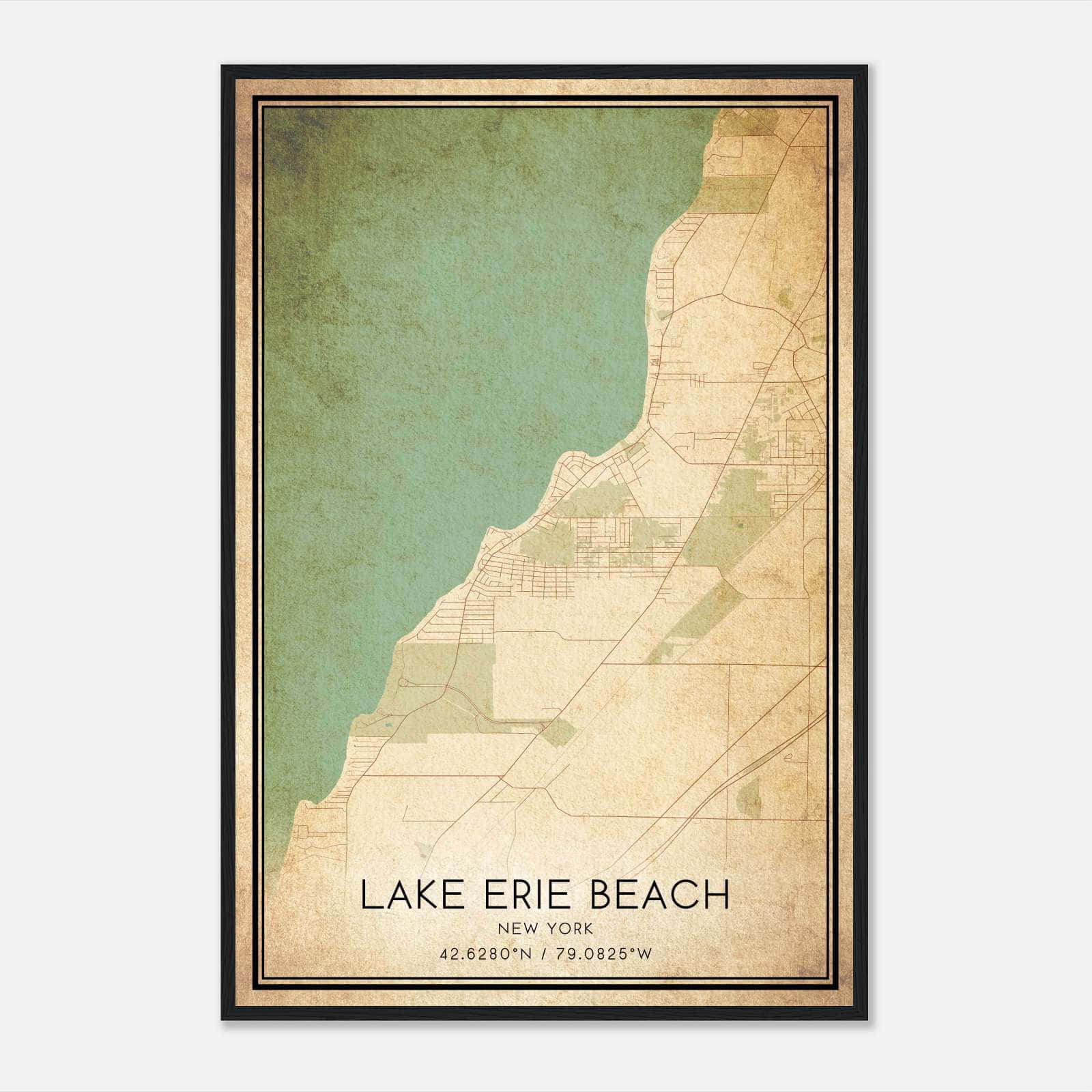 Vintage Lake Erie Beach New York Map Poster, Lake Erie Beach NY City Road Wall Art Print Vintage Lake Erie Beach New York Map Poster, Lake Erie Beach NY City Road Wall Art Print