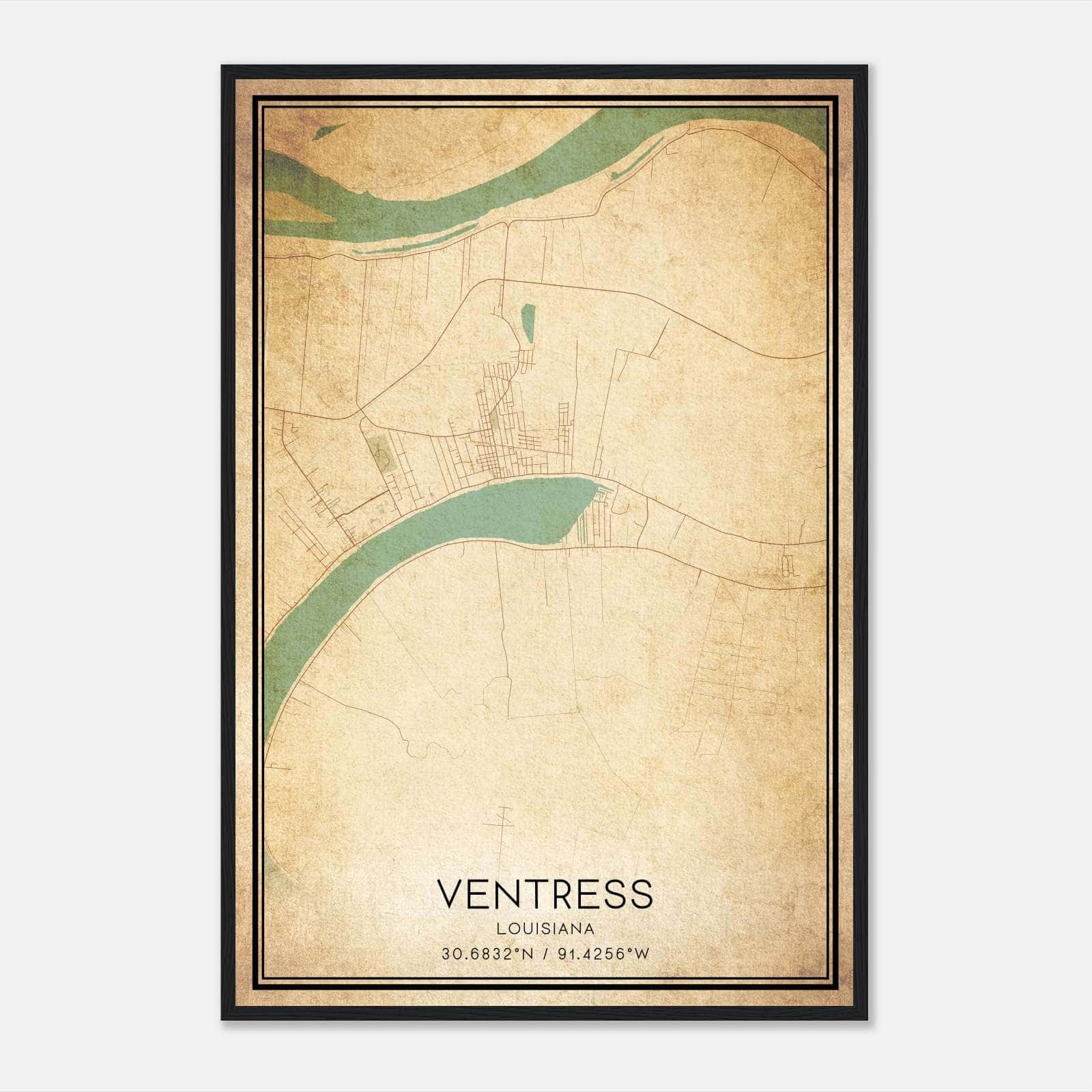 Vintage Ventress Louisiana Map Poster, Ventress LA City Road Wall Art Print Vintage Ventress Louisiana Map Poster, Ventress LA City Road Wall Art Print