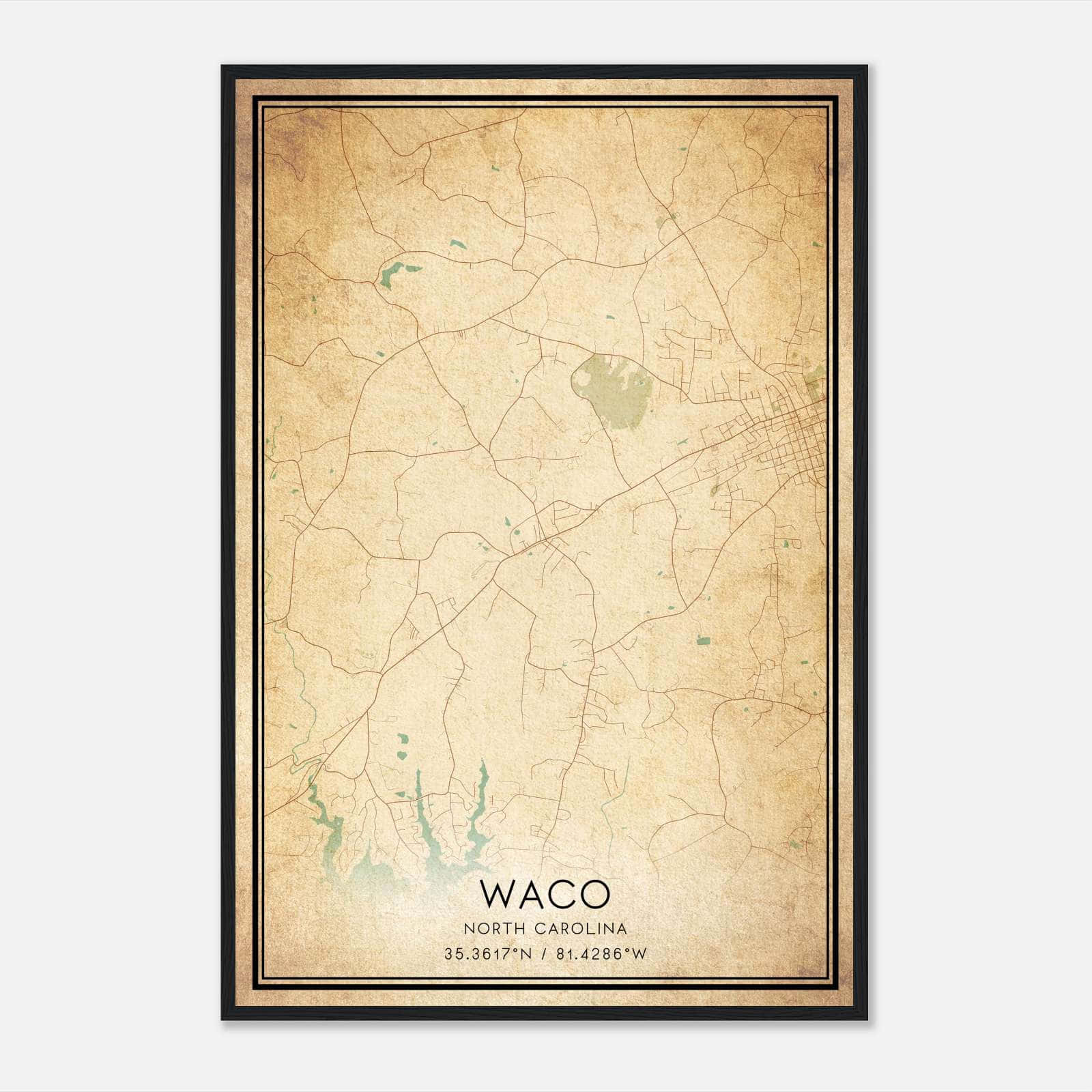 Vintage Waco North Carolina Map Poster, Waco NC City Road Wall Art Print Vintage Waco North Carolina Map Poster, Waco NC City Road Wall Art Print