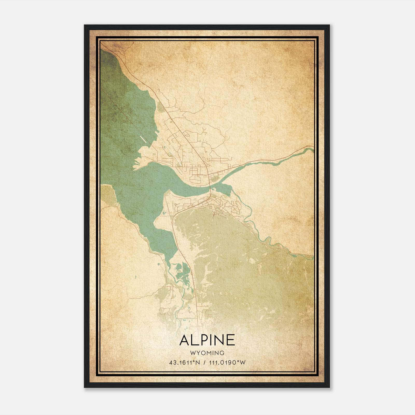 Vintage Alpine Wyoming Map Poster, Alpine WY City Road Wall Art Print Vintage Alpine Wyoming Map Poster, Alpine WY City Road Wall Art Print