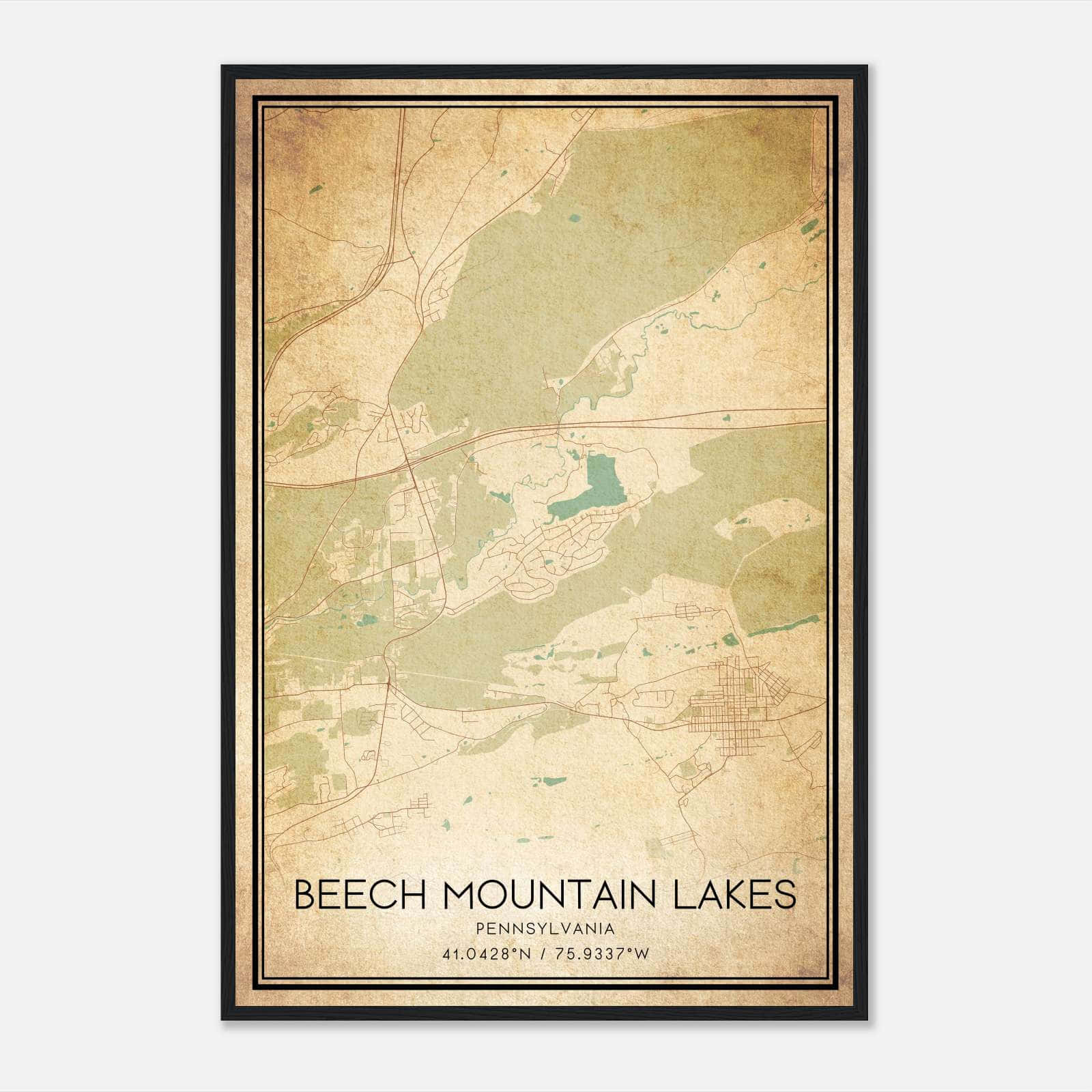 Vintage Beech Mountain Lakes Pennsylvania Map Poster, Beech Mountain Lakes PA City Road Wall Art Print Vintage Beech Mountain Lakes Pennsylvania Map Poster, Beech Mountain Lakes PA City Road Wall Art Print