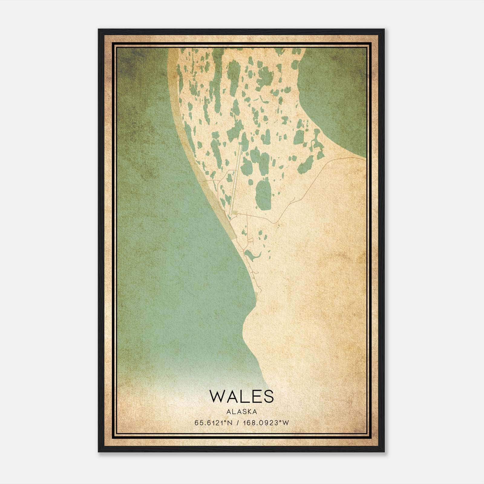 Vintage Wales Alaska Map Poster, Wales AK City Road Wall Art Print Vintage Wales Alaska Map Poster, Wales AK City Road Wall Art Print