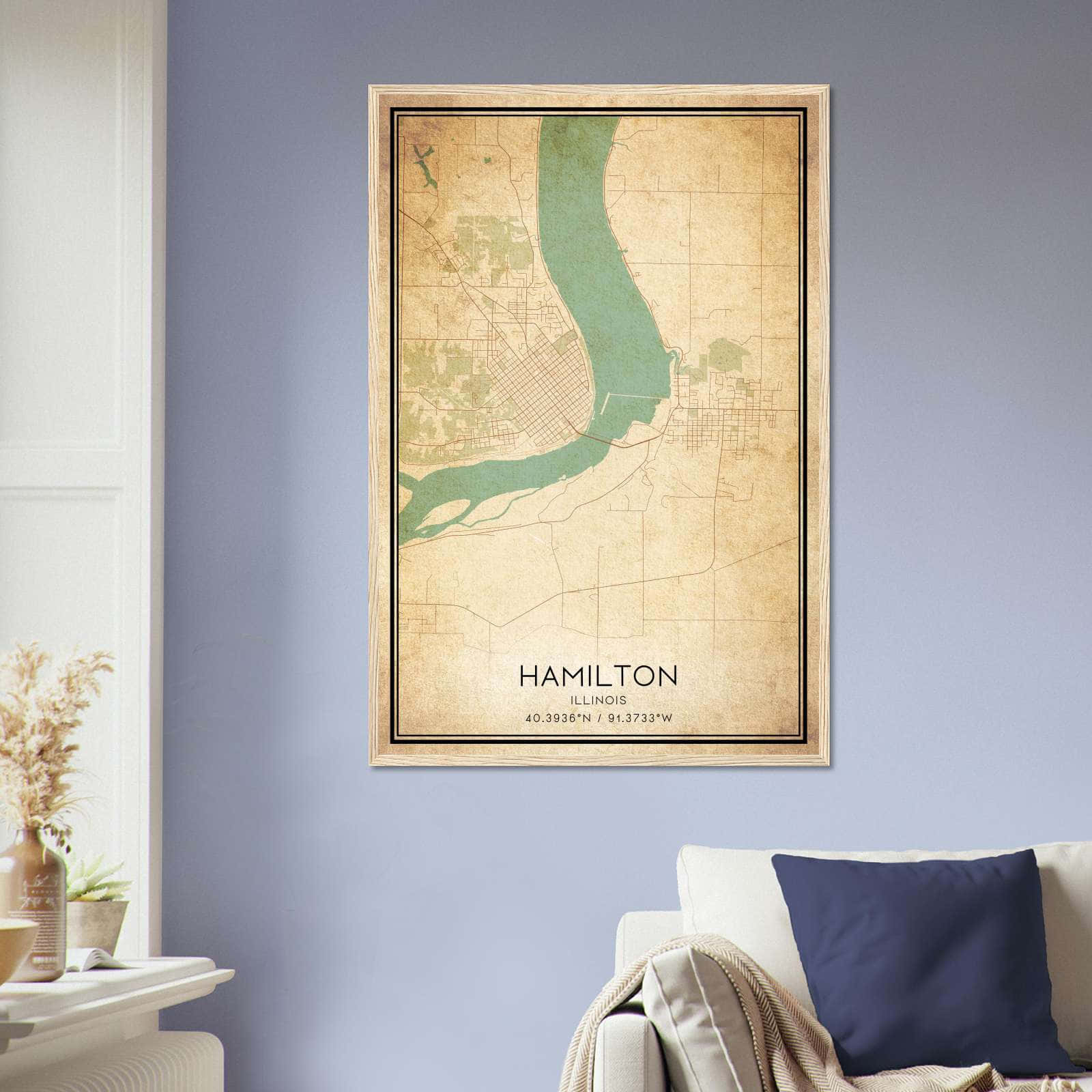 Vintage Hamilton Illinois Map Poster, Hamilton IL City Road Wall Art Print