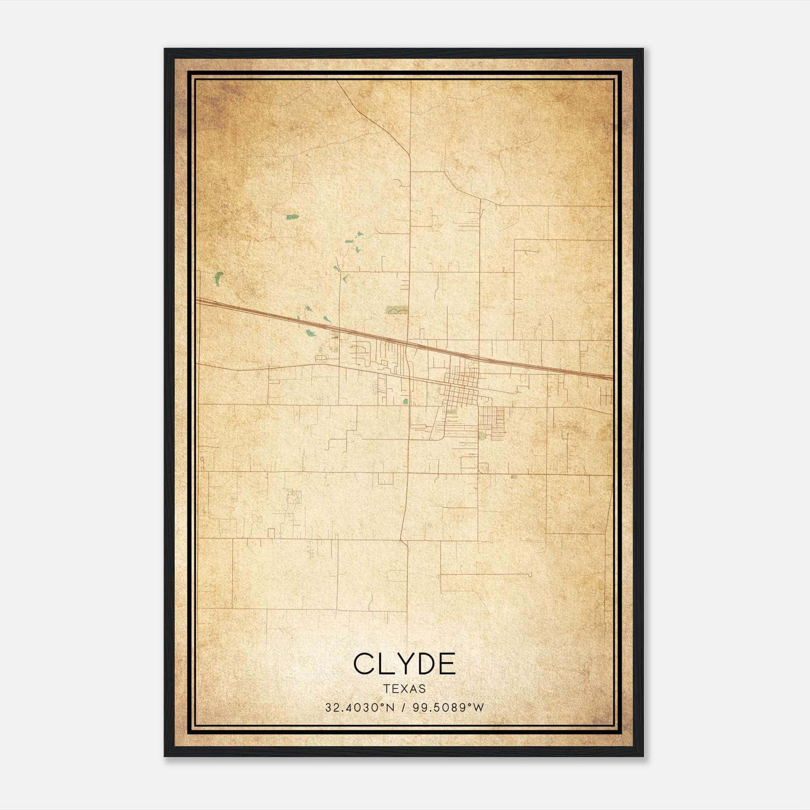 Vintage Clyde Texas Map Poster, Clyde TX City Road Wall Art Print Vintage Clyde Texas Map Poster, Clyde TX City Road Wall Art Print