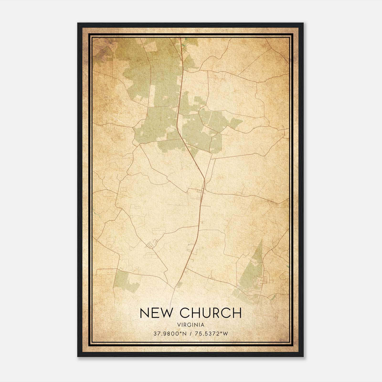 Vintage New Church Virginia Map Poster, New Church VA City Road Wall Art Print Vintage New Church Virginia Map Poster, New Church VA City Road Wall Art Print