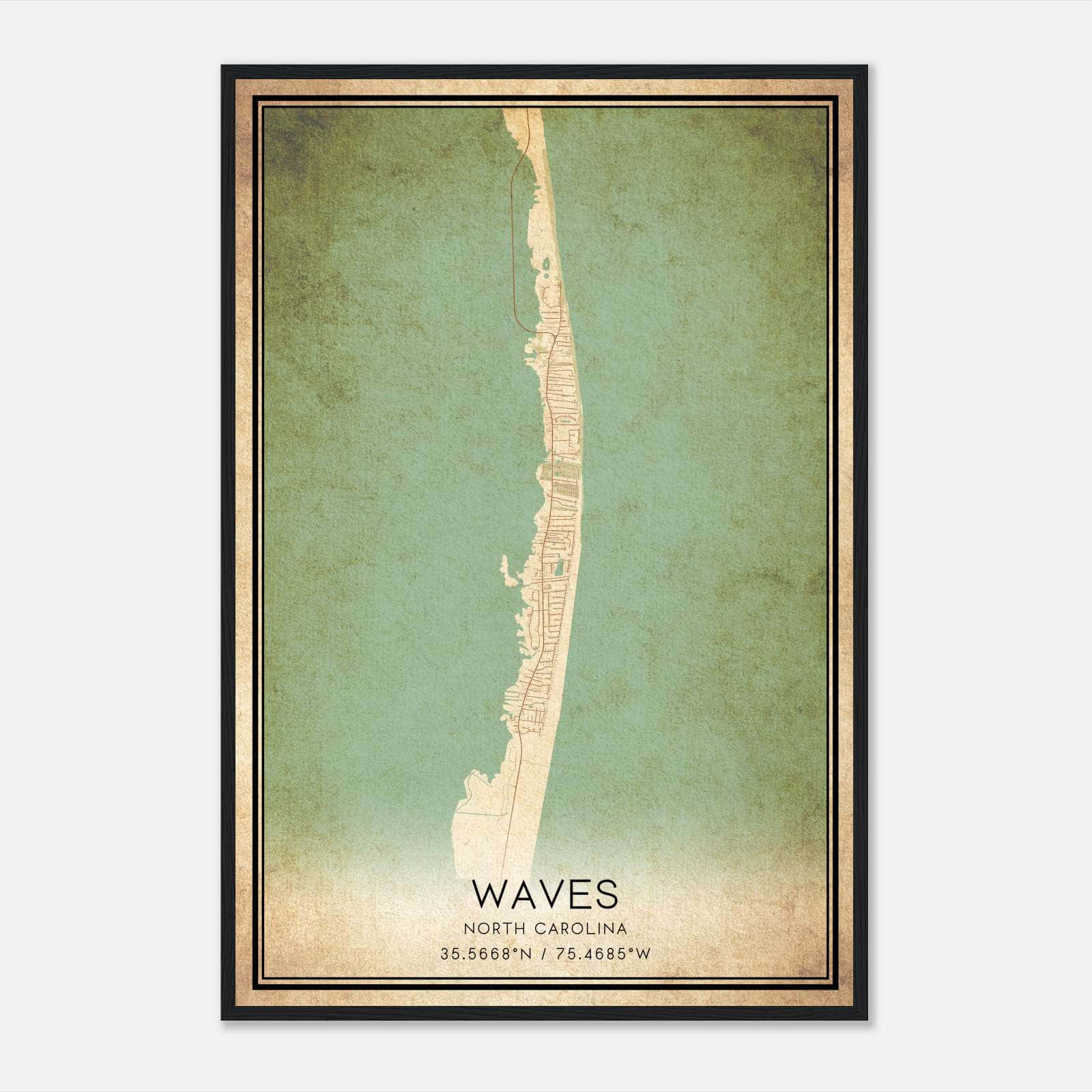 Vintage Waves North Carolina Map Poster, Waves NC City Road Wall Art Print Vintage Waves North Carolina Map Poster, Waves NC City Road Wall Art Print