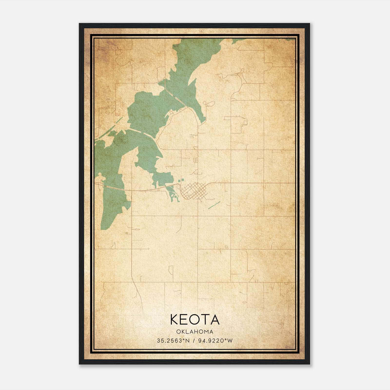 Vintage Keota Oklahoma Map Poster, Keota OK City Road Wall Art Print Vintage Keota Oklahoma Map Poster, Keota OK City Road Wall Art Print