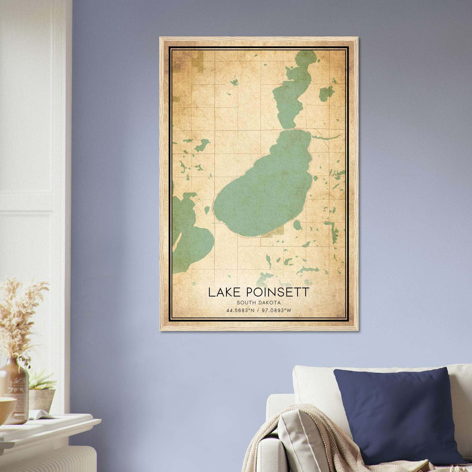 Vintage Lake Poinsett South Dakota Map Poster, Lake Poinsett SD City Road Wall Art Print