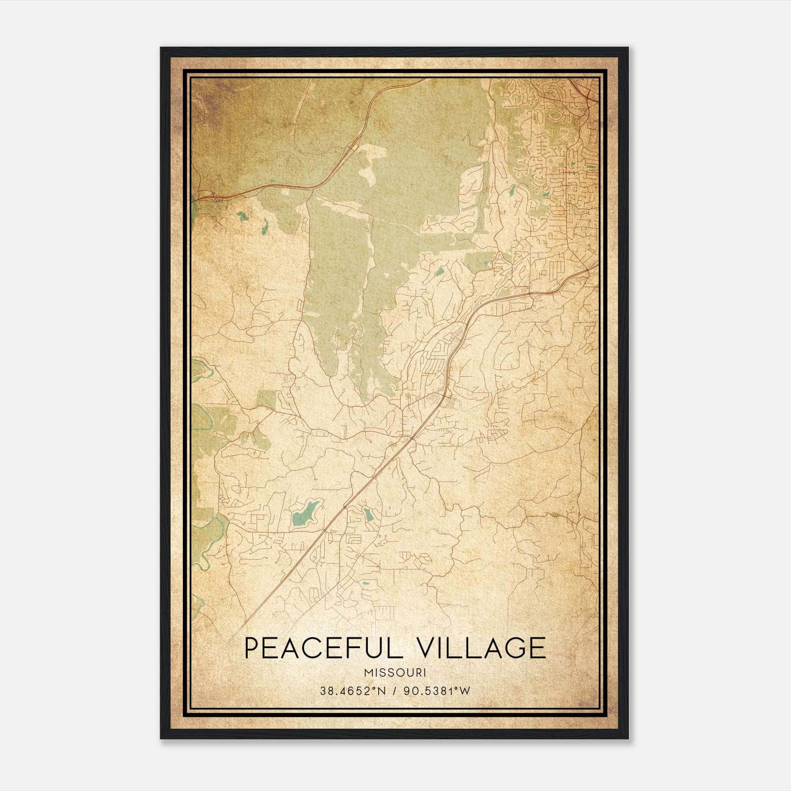 Vintage Peaceful Village Missouri Map Poster, Peaceful Village MO City Road Wall Art Print Vintage Peaceful Village Missouri Map Poster, Peaceful Village MO City Road Wall Art Print