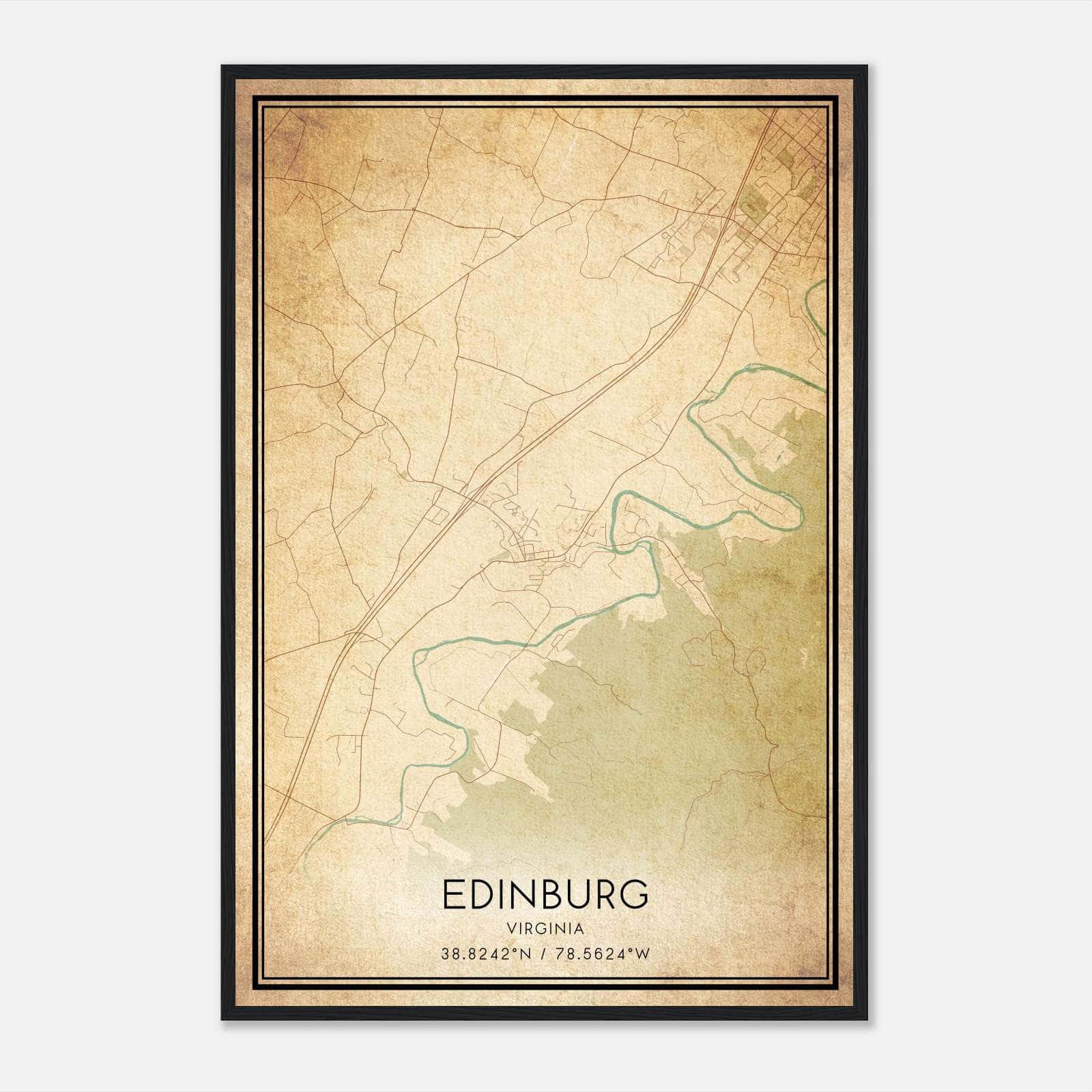 Vintage Edinburg Virginia Map Poster, Edinburg VA City Road Wall Art Print Vintage Edinburg Virginia Map Poster, Edinburg VA City Road Wall Art Print