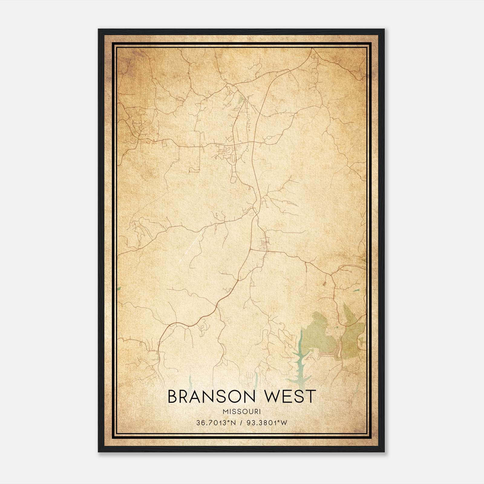 Vintage Branson West Missouri Map Poster, Branson West MO City Road Wall Art Print Vintage Branson West Missouri Map Poster, Branson West MO City Road Wall Art Print