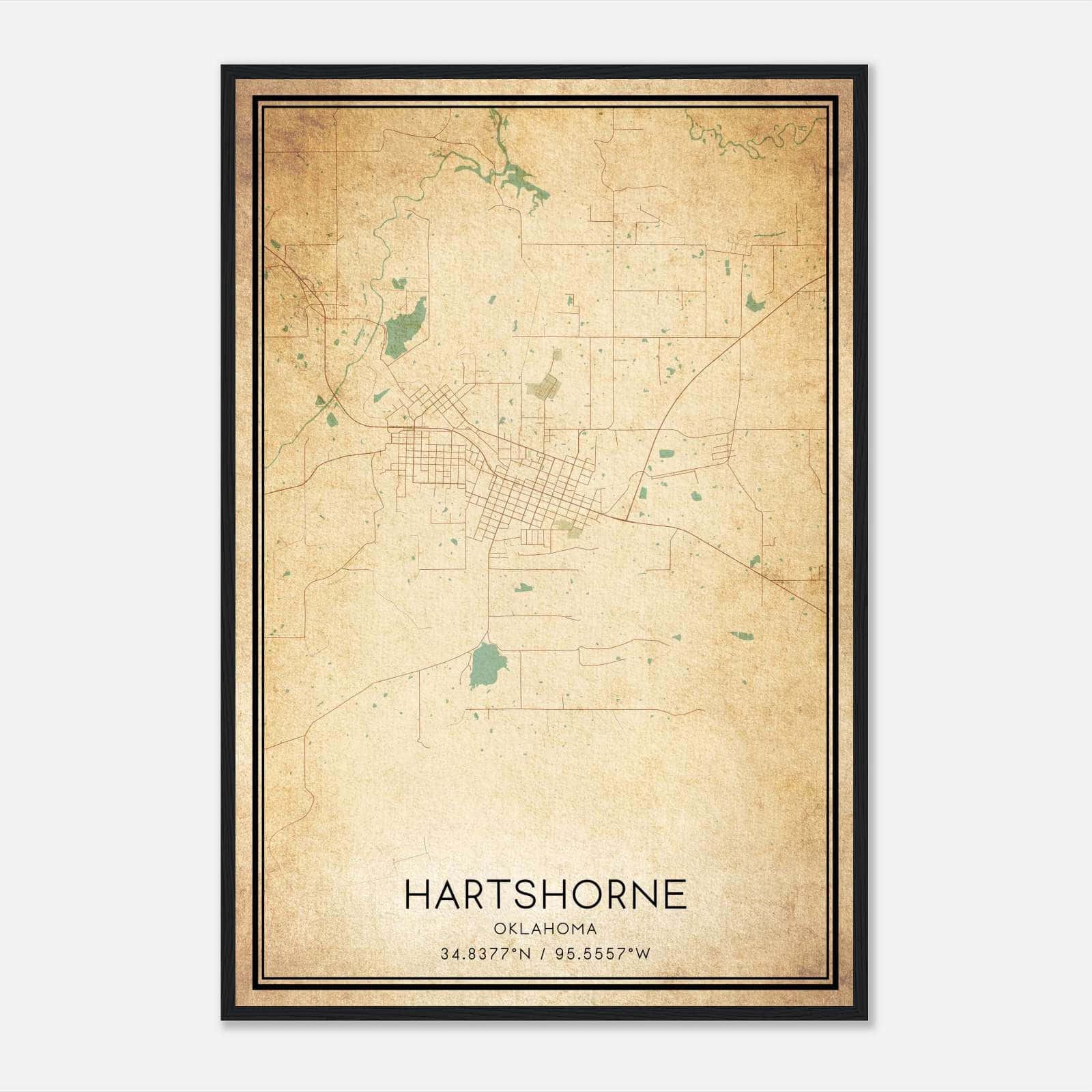 Vintage Hartshorne Oklahoma Map Poster, Hartshorne OK City Road Wall Art Print Vintage Hartshorne Oklahoma Map Poster, Hartshorne OK City Road Wall Art Print