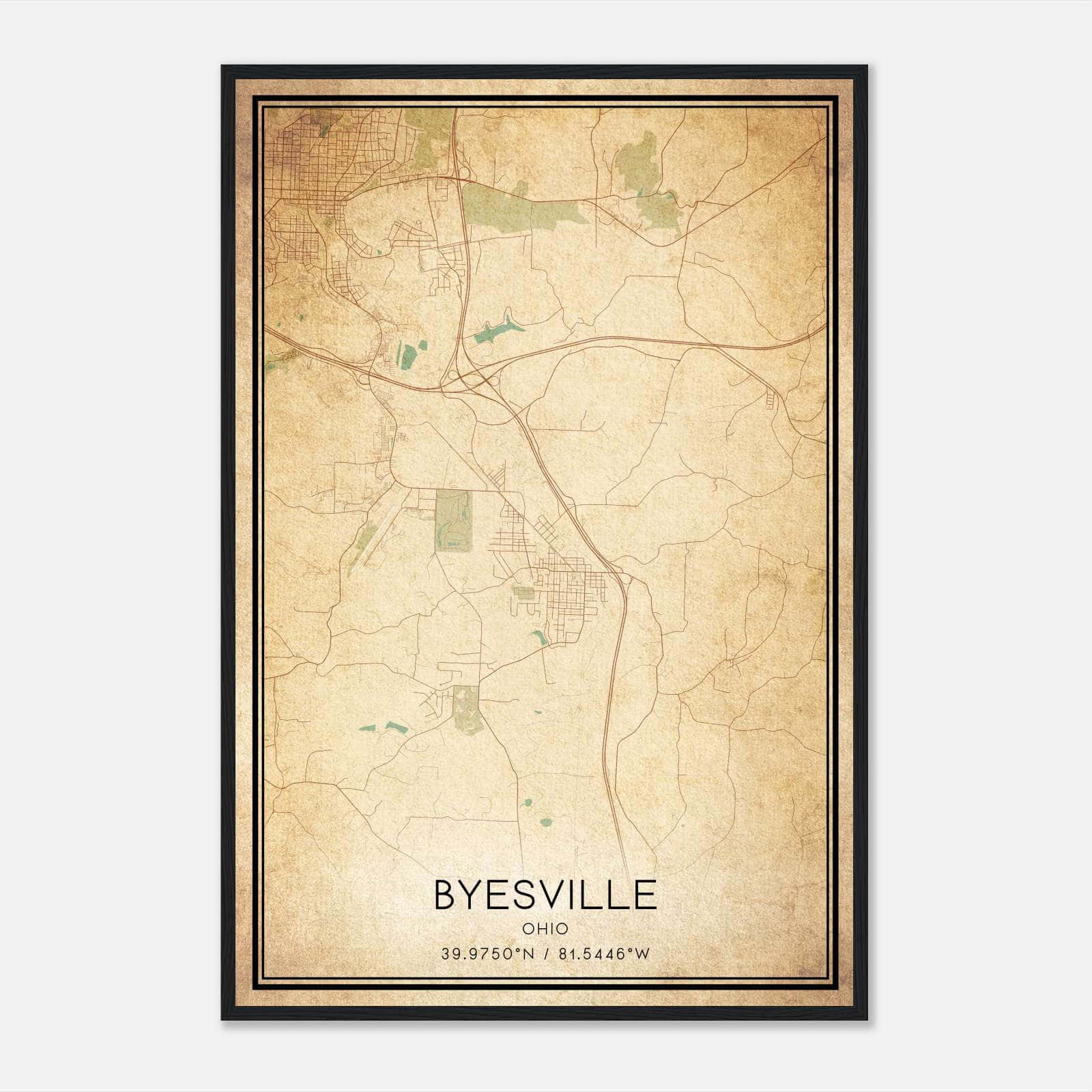 Vintage Byesville Ohio Map Poster, Byesville OH City Road Wall Art Print Vintage Byesville Ohio Map Poster, Byesville OH City Road Wall Art Print