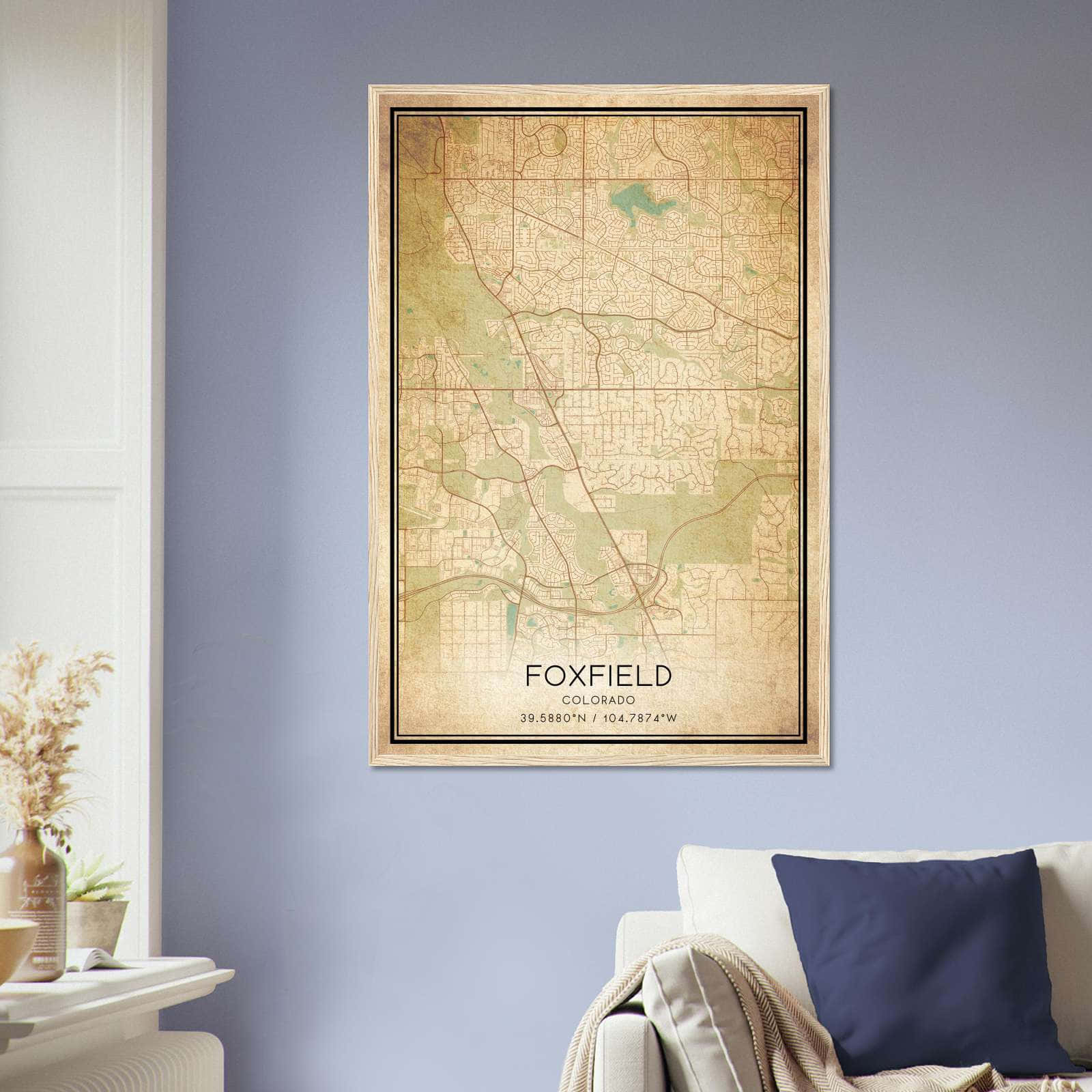Vintage Foxfield Colorado Map Poster, Foxfield CO City Road Wall Art Print