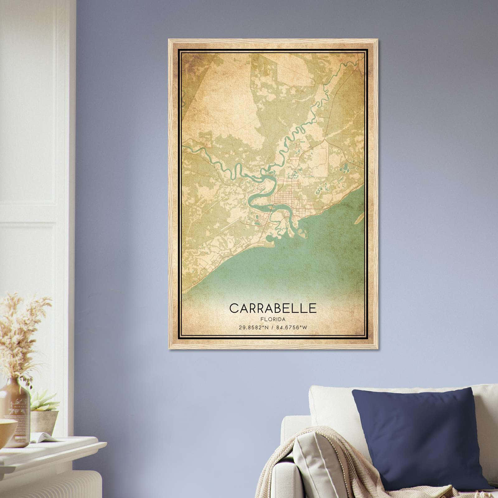 Vintage Carrabelle Florida Map Poster, Carrabelle FL City Road Wall Art Print