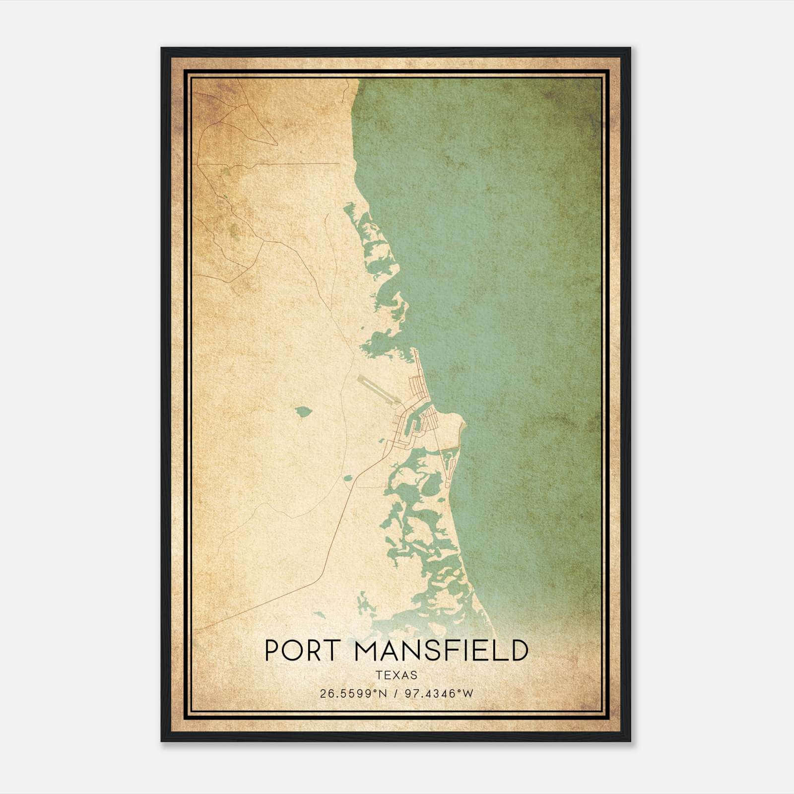 Vintage Port Mansfield Texas Map Poster, Port Mansfield TX City Road Wall Art Print Vintage Port Mansfield Texas Map Poster, Port Mansfield TX City Road Wall Art Print