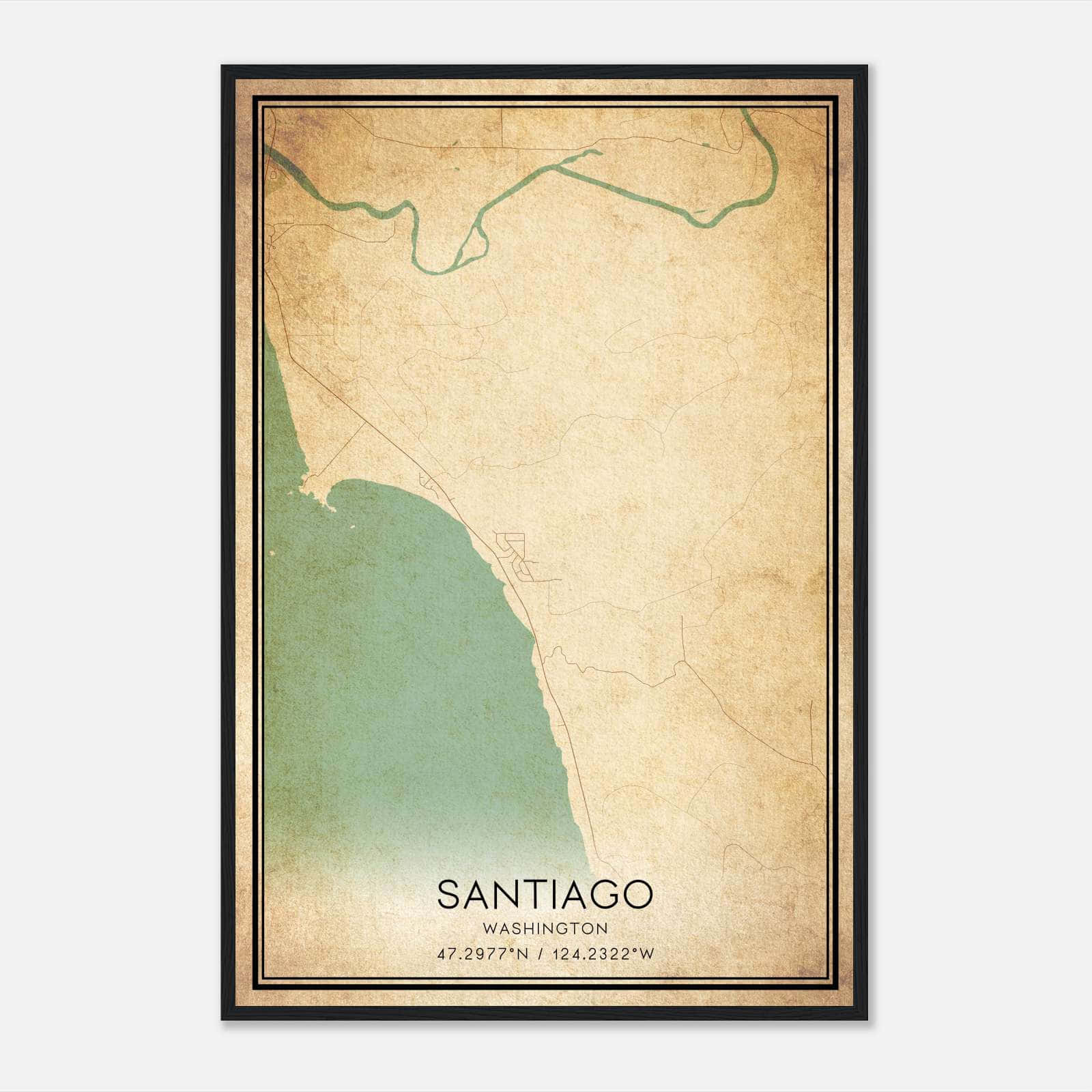 Vintage Santiago Washington Map Poster, Santiago WA City Road Wall Art Print Vintage Santiago Washington Map Poster, Santiago WA City Road Wall Art Print
