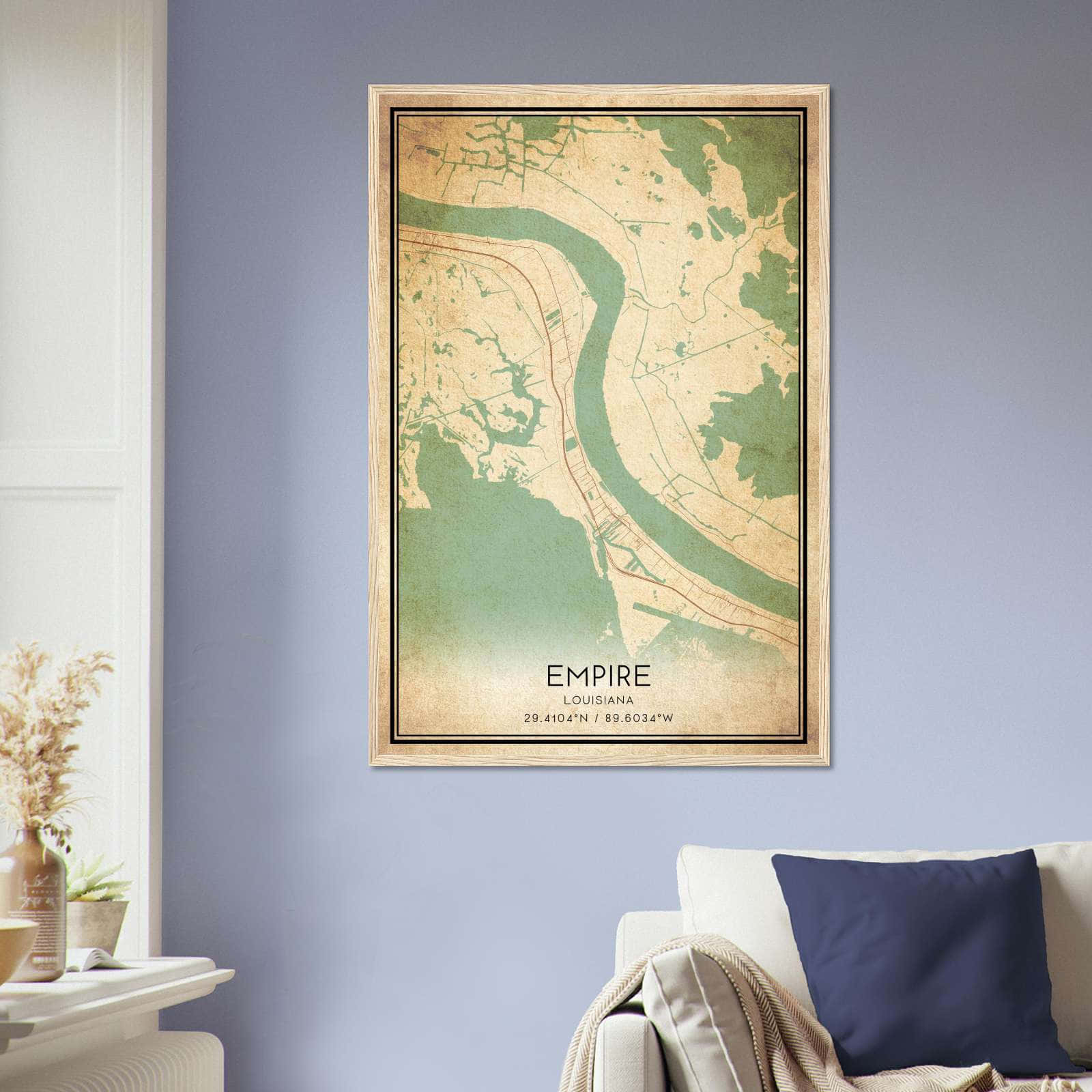 Vintage Empire Louisiana Map Poster, Empire LA City Road Wall Art Print