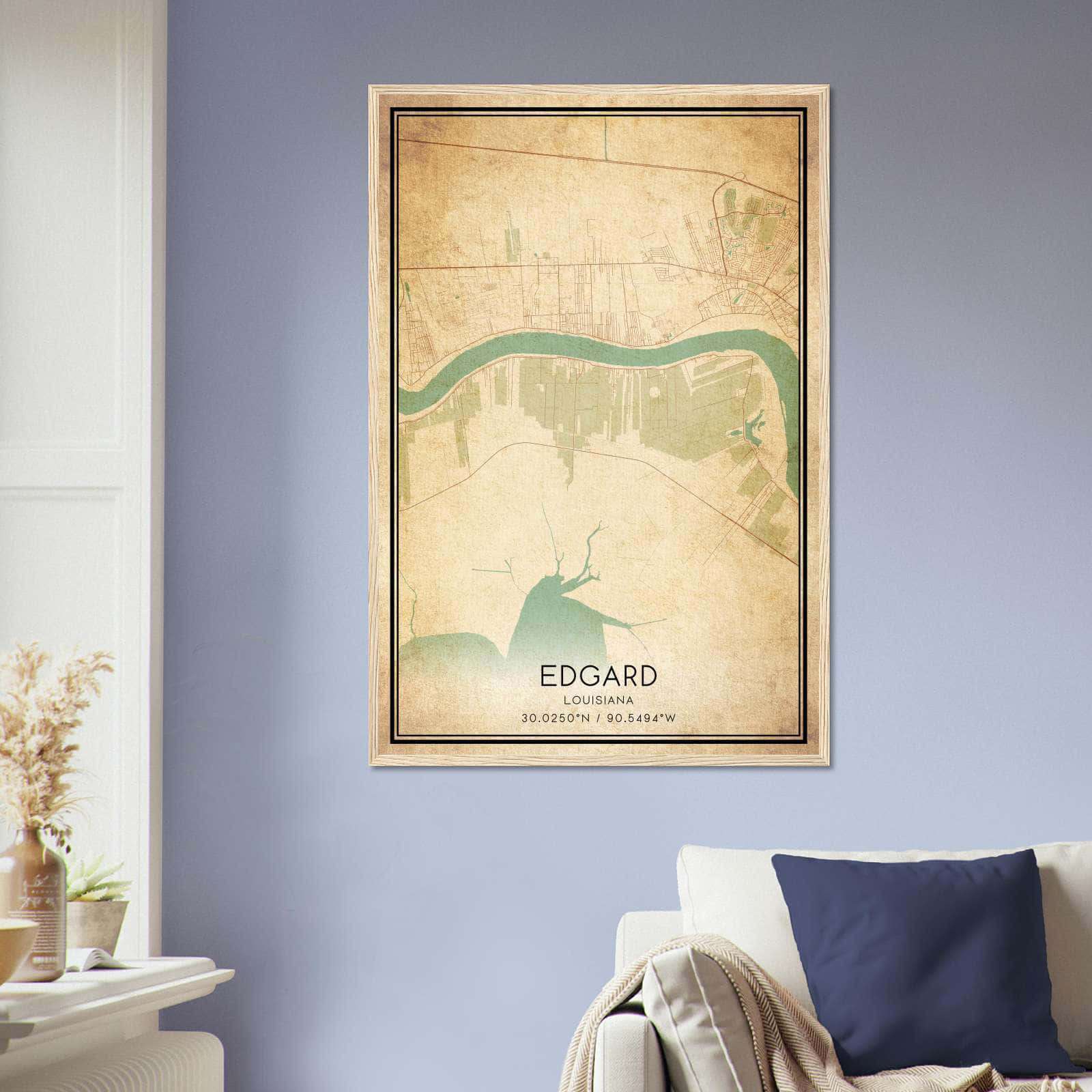 Vintage Edgard Louisiana Map Poster, Edgard LA City Road Wall Art Print
