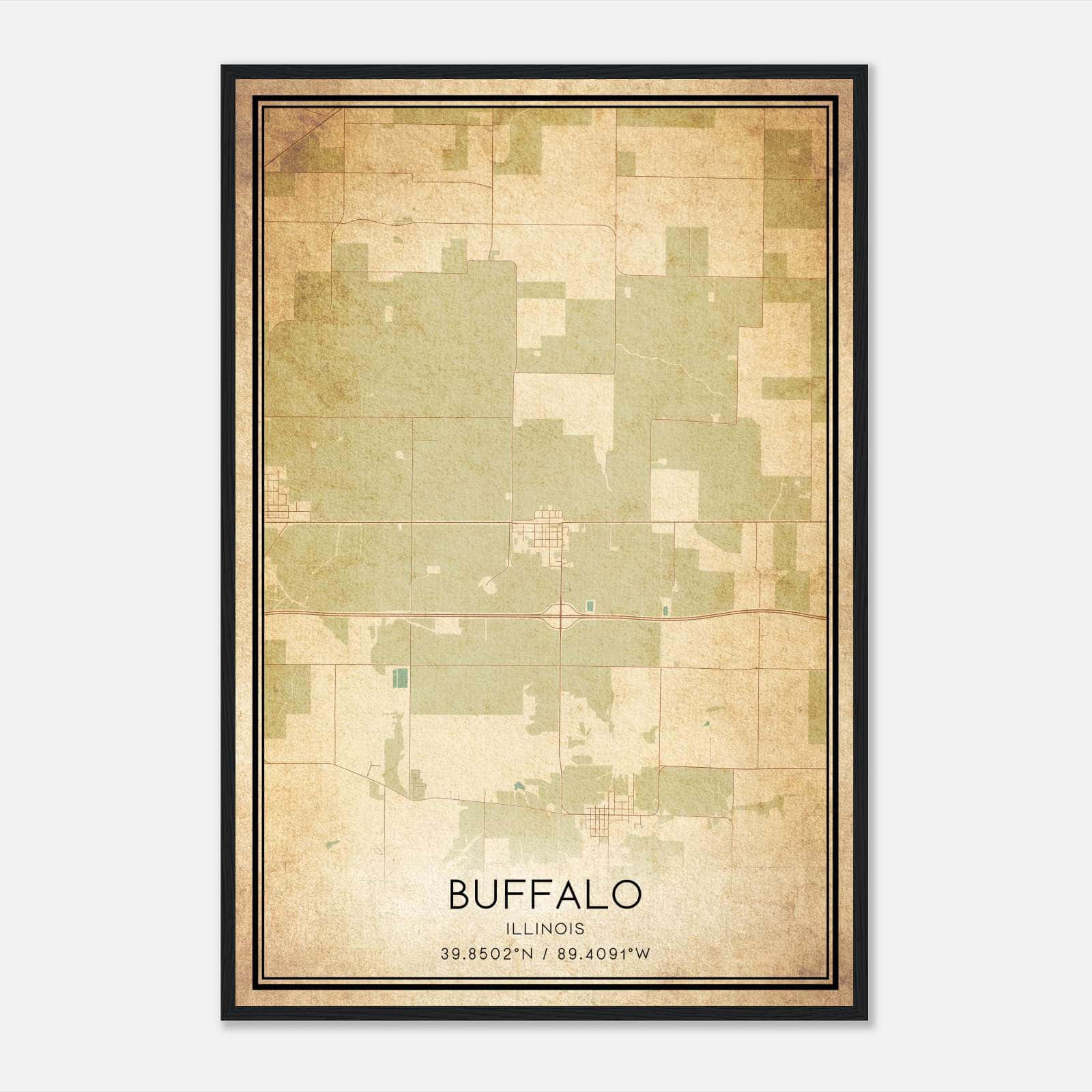 Vintage Buffalo Illinois Map Poster, Buffalo IL City Road Wall Art Print Vintage Buffalo Illinois Map Poster, Buffalo IL City Road Wall Art Print