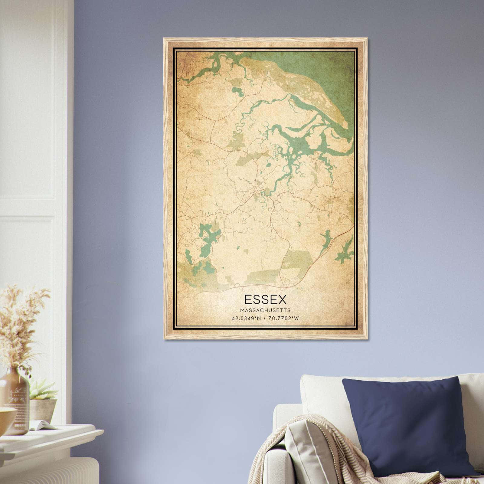 Vintage Essex Massachusetts Map Poster, Essex MA City Road Wall Art Print