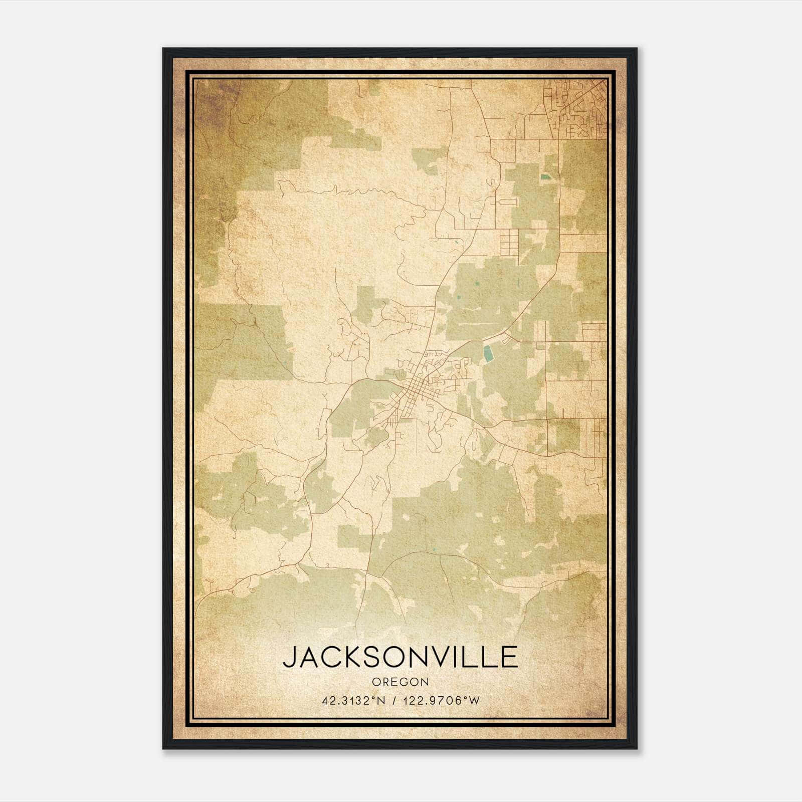 Vintage Jacksonville Oregon Map Poster, Jacksonville OR City Road Wall Art Print Vintage Jacksonville Oregon Map Poster, Jacksonville OR City Road Wall Art Print