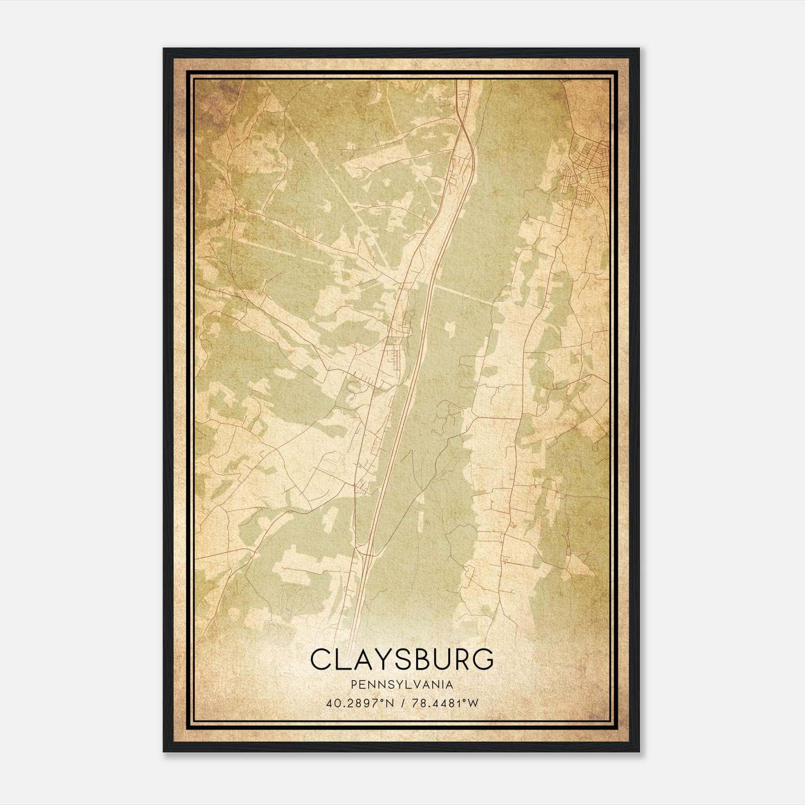 Vintage Claysburg Pennsylvania Map Poster, Claysburg PA City Road Wall Art Print Vintage Claysburg Pennsylvania Map Poster, Claysburg PA City Road Wall Art Print