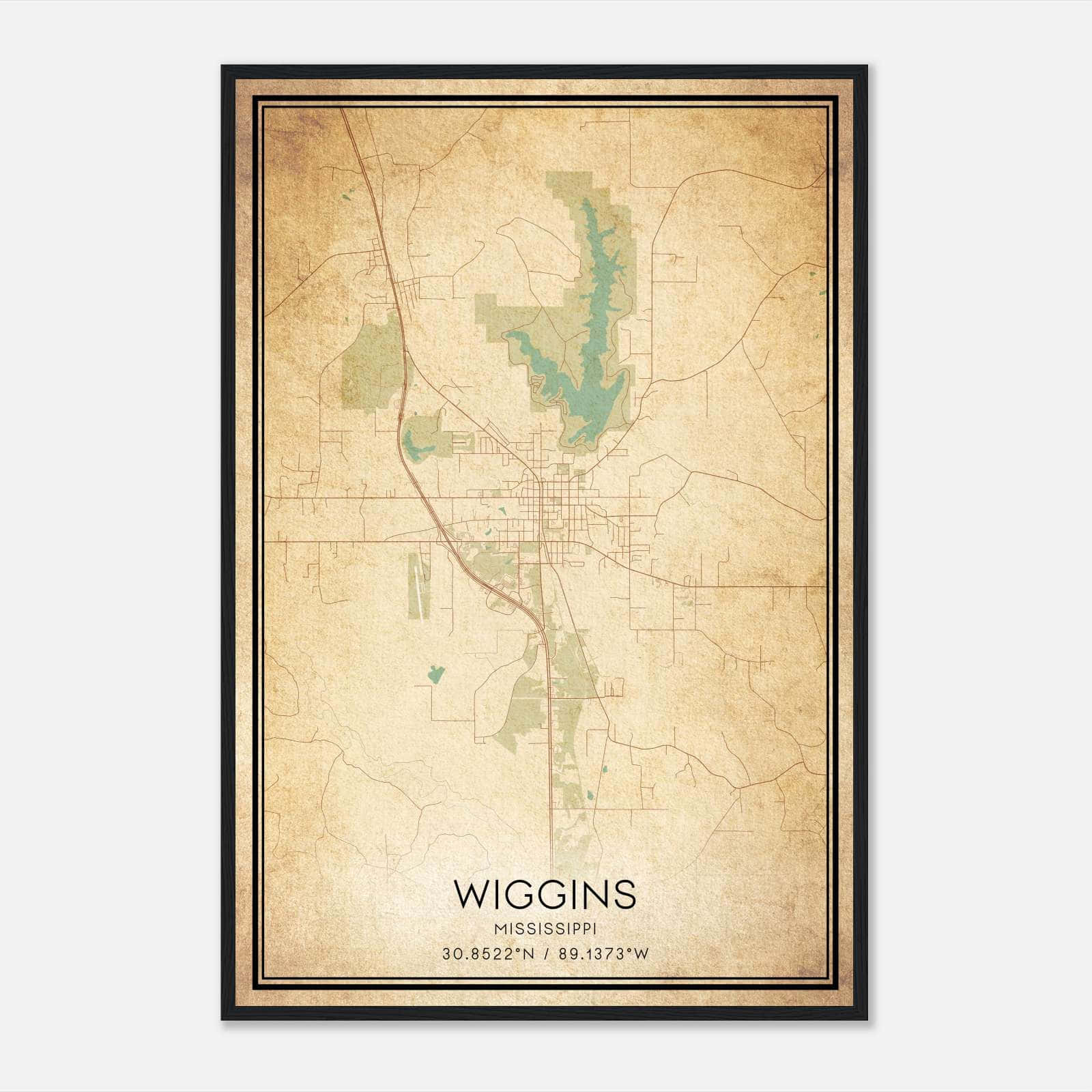 Vintage Wiggins Mississippi Map Poster, Wiggins MS City Road Wall Art Print Vintage Wiggins Mississippi Map Poster, Wiggins MS City Road Wall Art Print