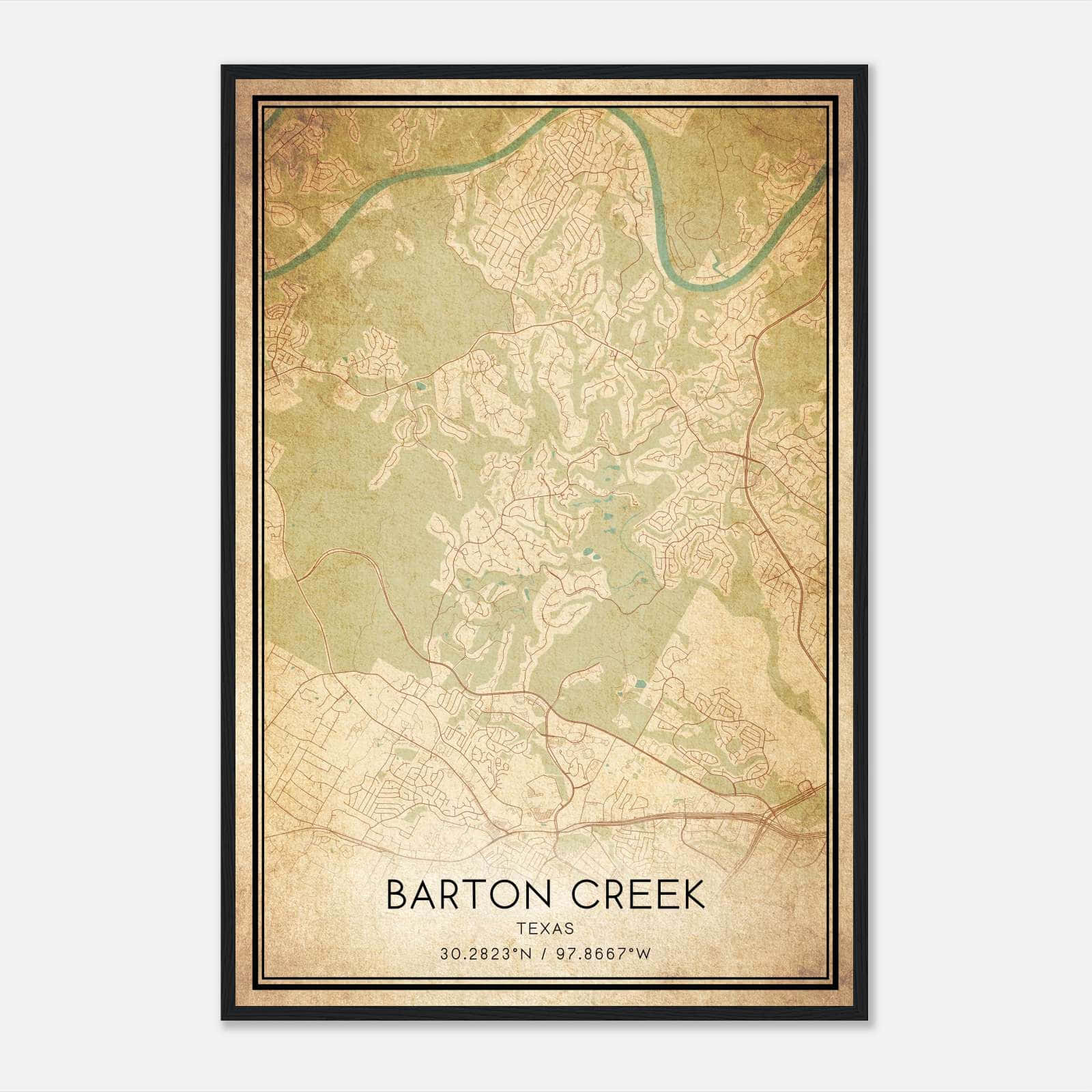 Vintage Barton Creek Texas Map Poster, Barton Creek TX City Road Wall Art Print Vintage Barton Creek Texas Map Poster, Barton Creek TX City Road Wall Art Print