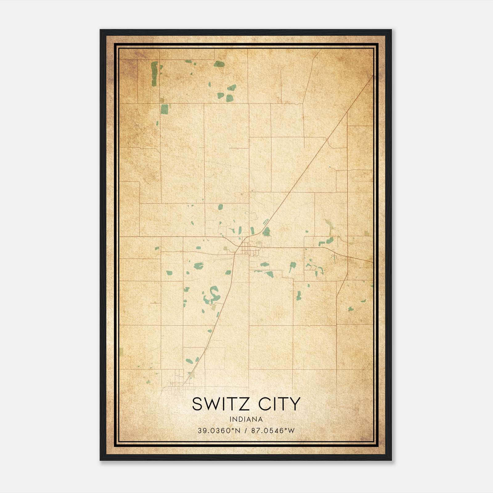 Vintage Switz City Indiana Map Poster, Switz City IN City Road Wall Art Print Vintage Switz City Indiana Map Poster, Switz City IN City Road Wall Art Print