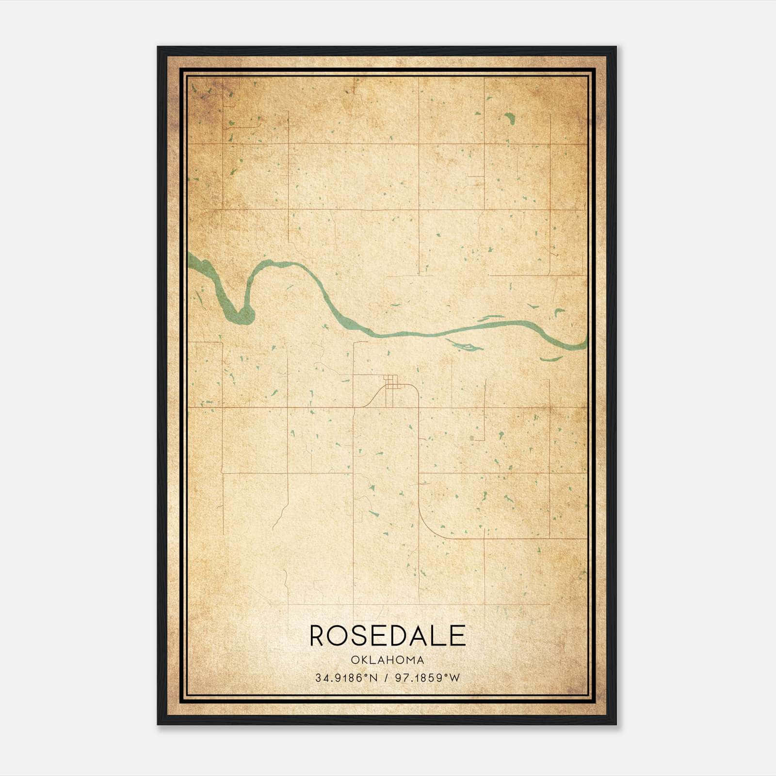 Vintage Rosedale Oklahoma Map Poster, Rosedale OK City Road Wall Art Print Vintage Rosedale Oklahoma Map Poster, Rosedale OK City Road Wall Art Print