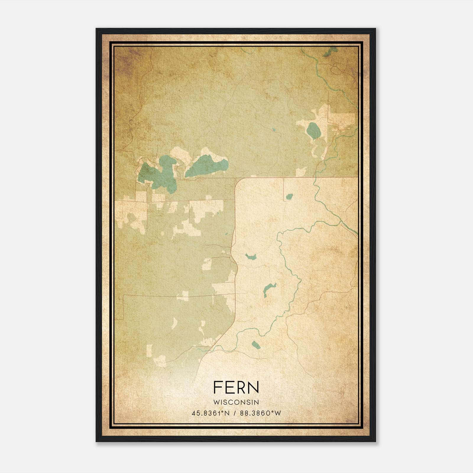 Vintage Fern Wisconsin Map Poster, Fern WI City Road Wall Art Print Vintage Fern Wisconsin Map Poster, Fern WI City Road Wall Art Print