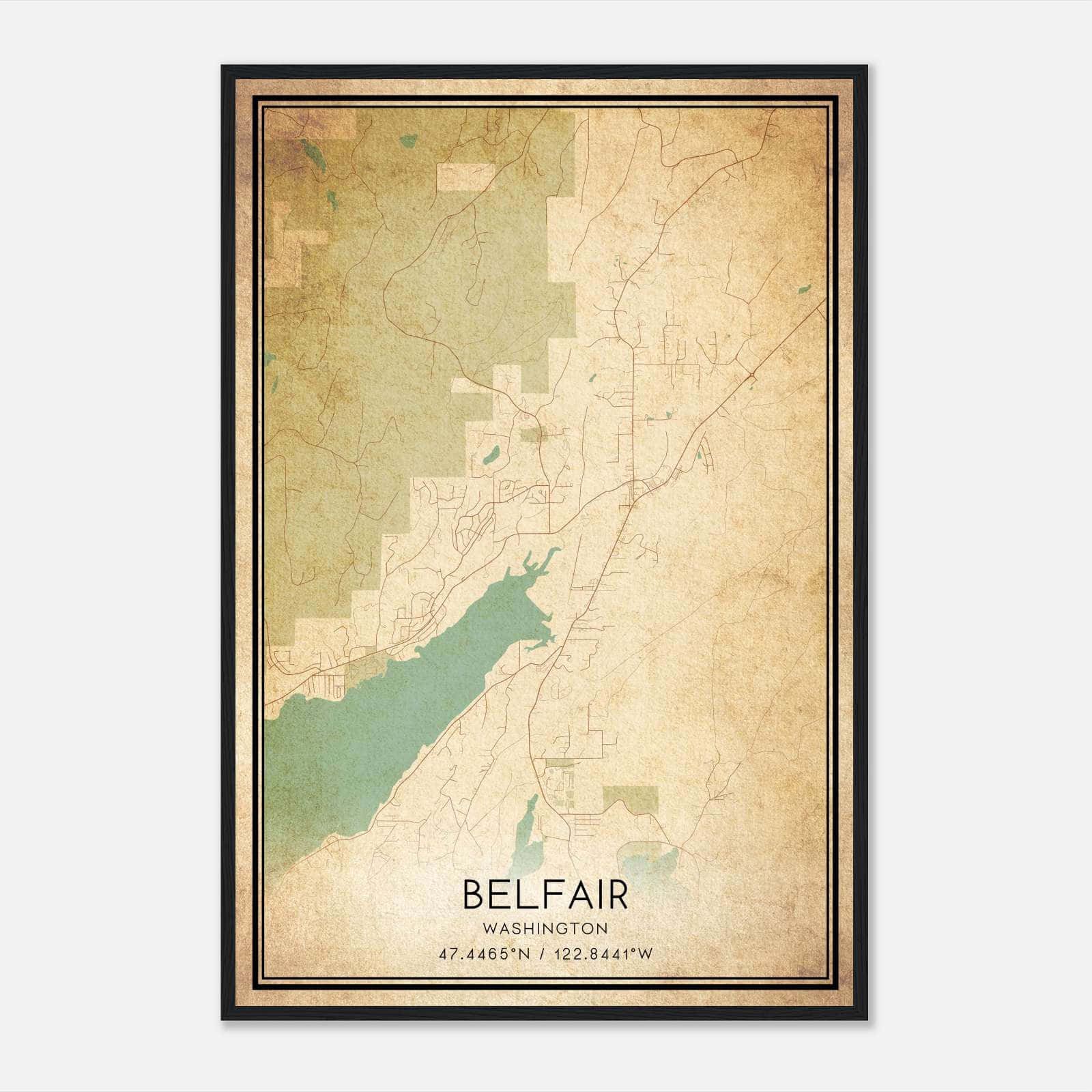 Vintage Belfair Washington Map Poster, Belfair WA City Road Wall Art Print Vintage Belfair Washington Map Poster, Belfair WA City Road Wall Art Print