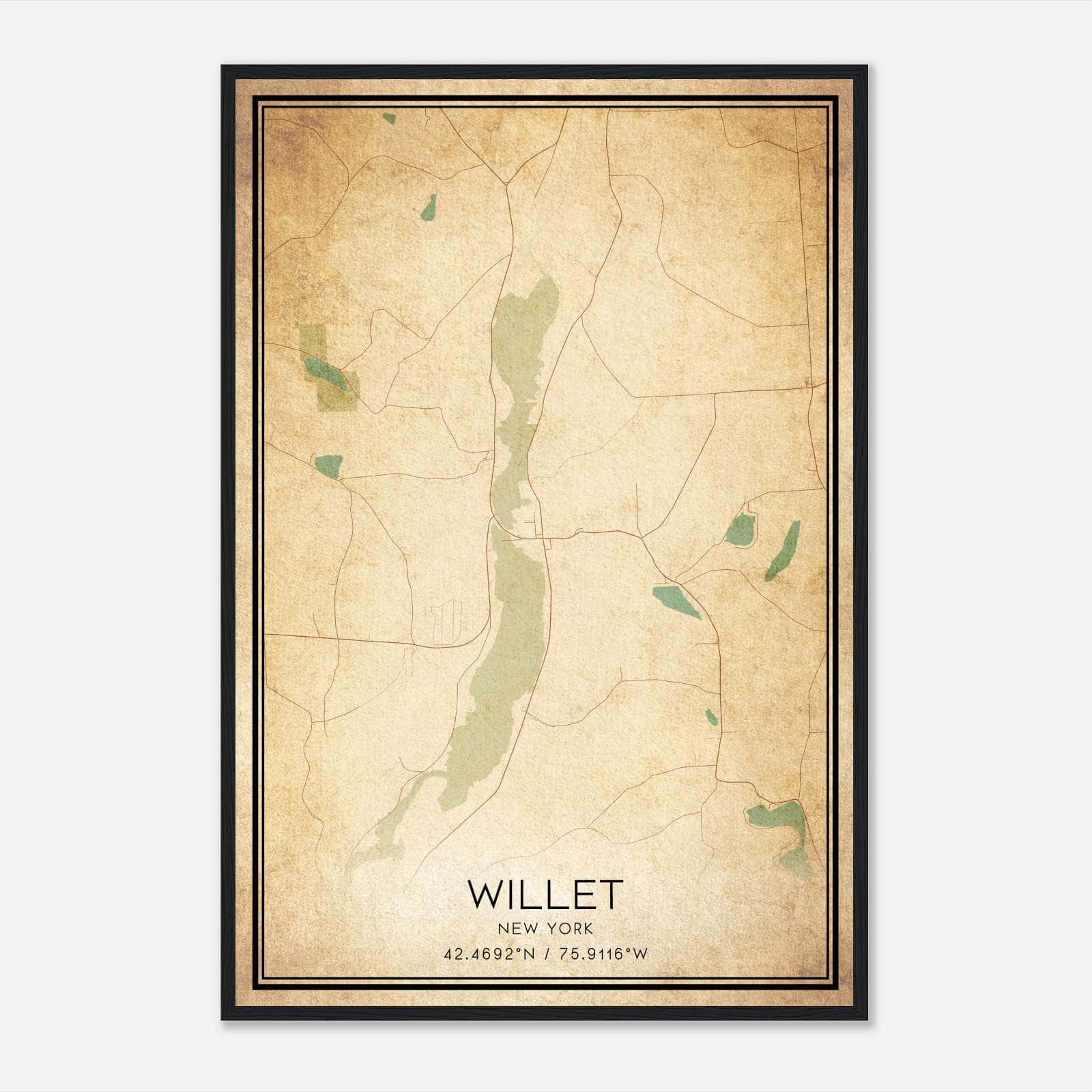 Vintage Willet New York Map Poster, Willet NY City Road Wall Art Print Vintage Willet New York Map Poster, Willet NY City Road Wall Art Print