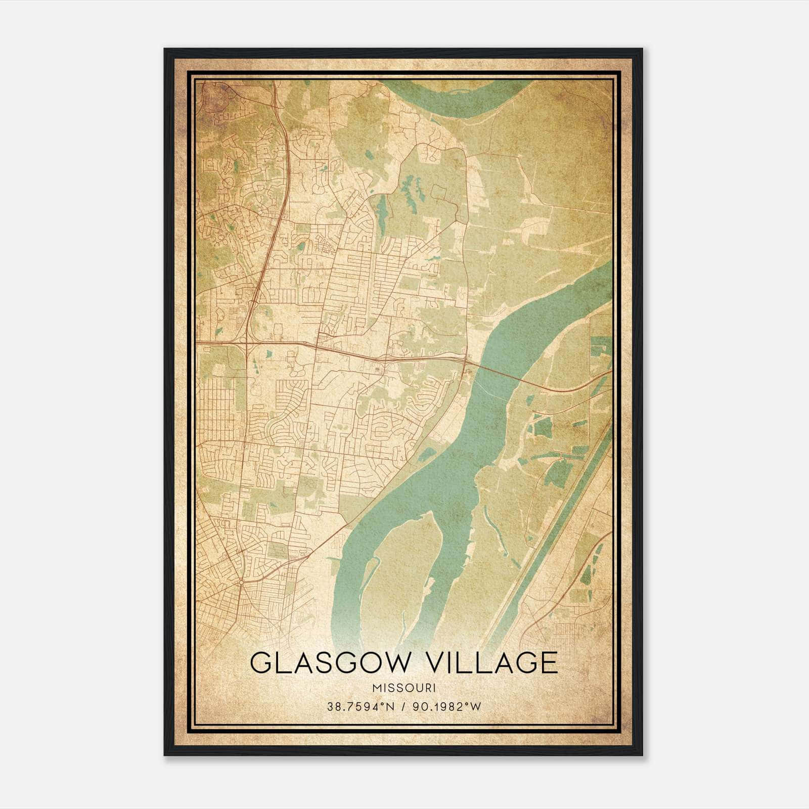 Vintage Glasgow Village Missouri Map Poster, Glasgow Village MO City Road Wall Art Print Vintage Glasgow Village Missouri Map Poster, Glasgow Village MO City Road Wall Art Print