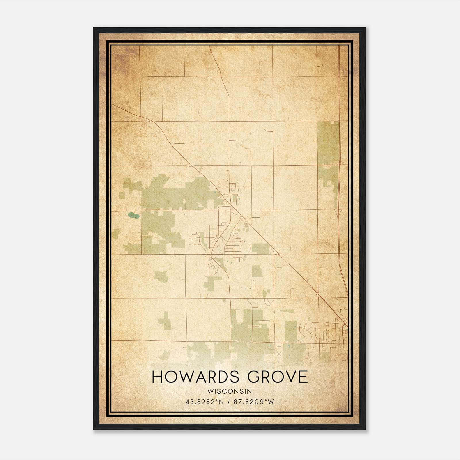 Vintage Howards Grove Wisconsin Map Poster, Howards Grove WI City Road Wall Art Print Vintage Howards Grove Wisconsin Map Poster, Howards Grove WI City Road Wall Art Print