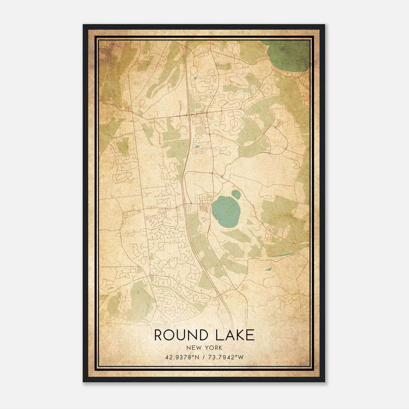 Vintage Round Lake New York Map Poster, Round Lake NY City Road Wall Art Print Vintage Round Lake New York Map Poster, Round Lake NY City Road Wall Art Print
