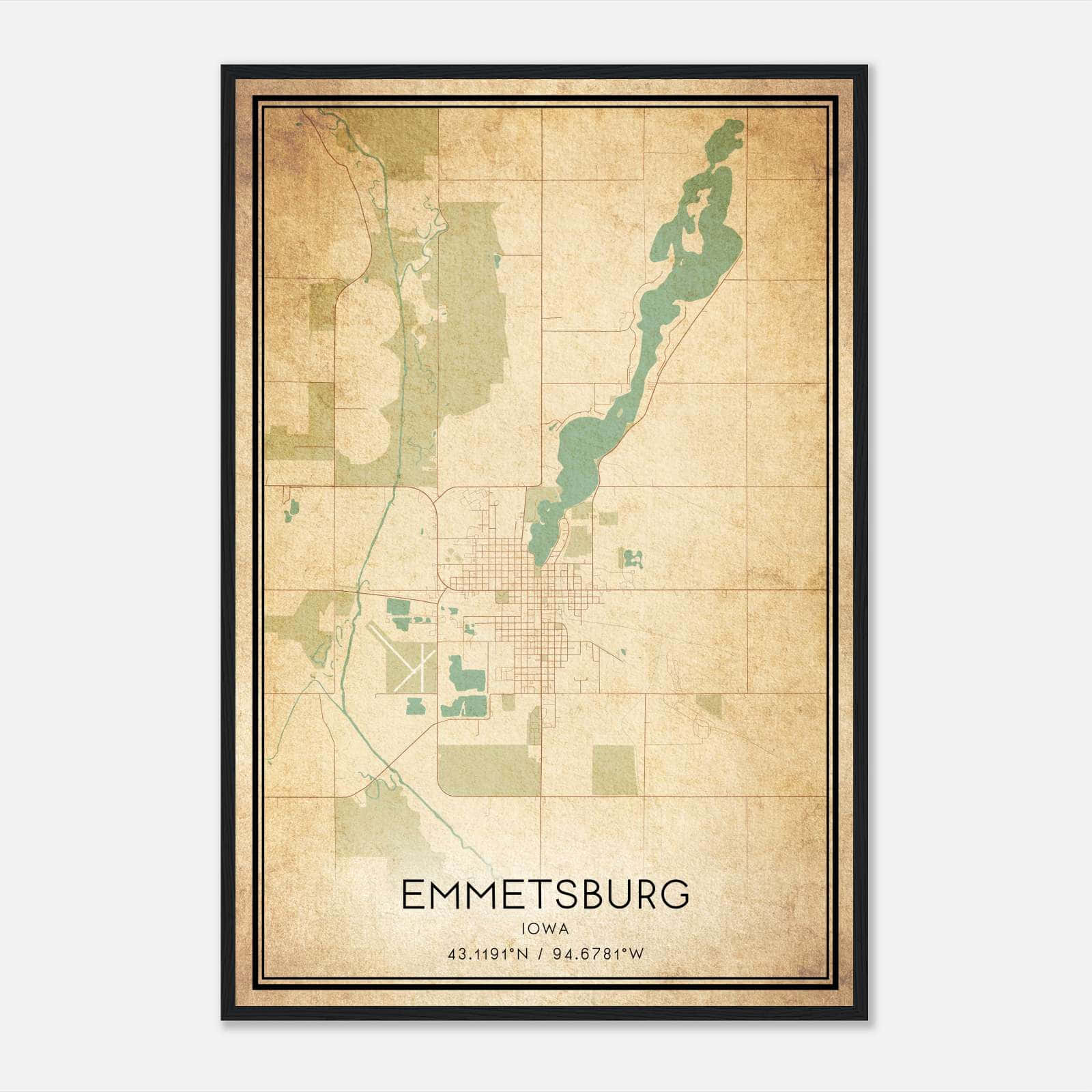 Vintage Emmetsburg Iowa Map Poster, Emmetsburg IA City Road Wall Art Print Vintage Emmetsburg Iowa Map Poster, Emmetsburg IA City Road Wall Art Print
