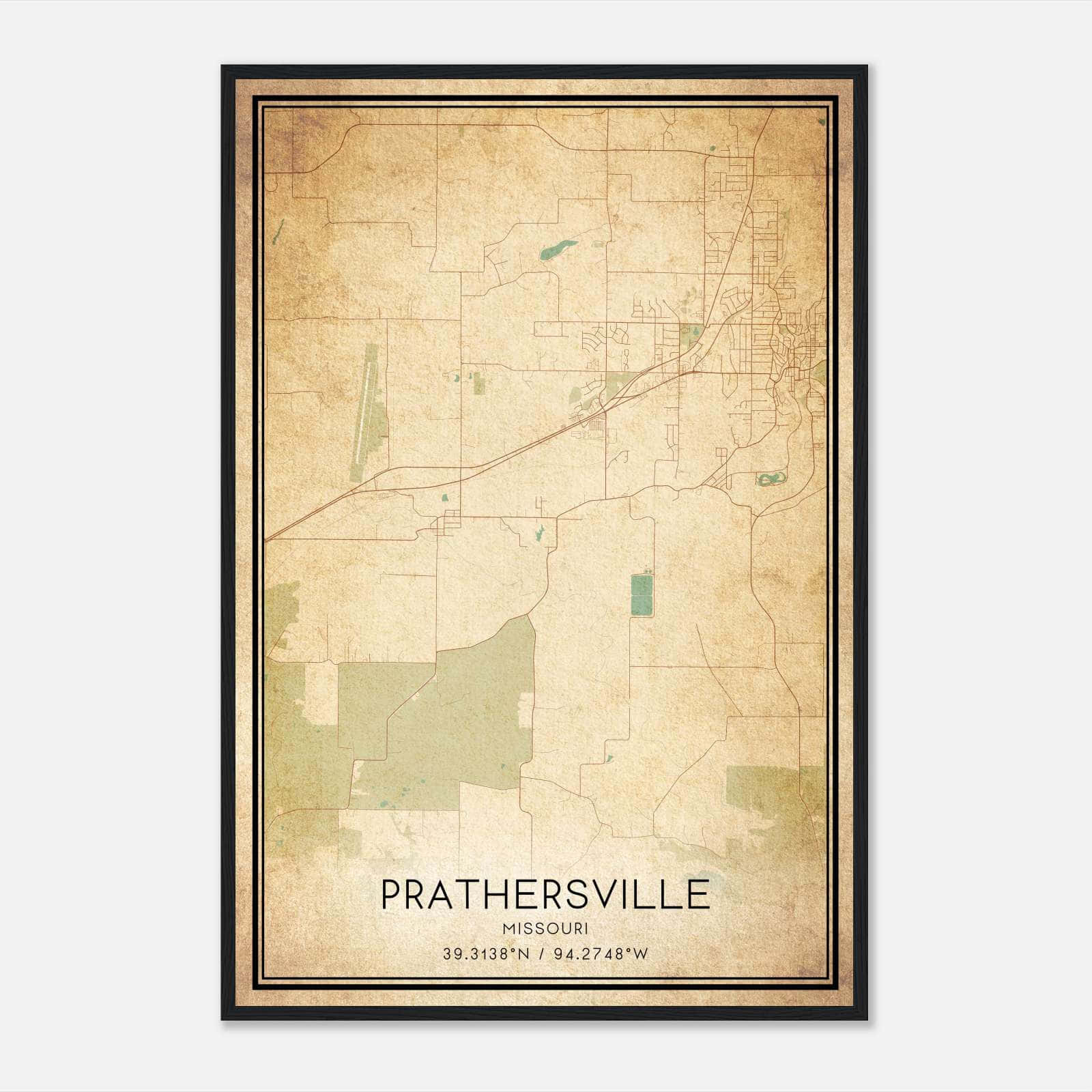 Vintage Prathersville Missouri Map Poster, Prathersville MO City Road Wall Art Print Vintage Prathersville Missouri Map Poster, Prathersville MO City Road Wall Art Print