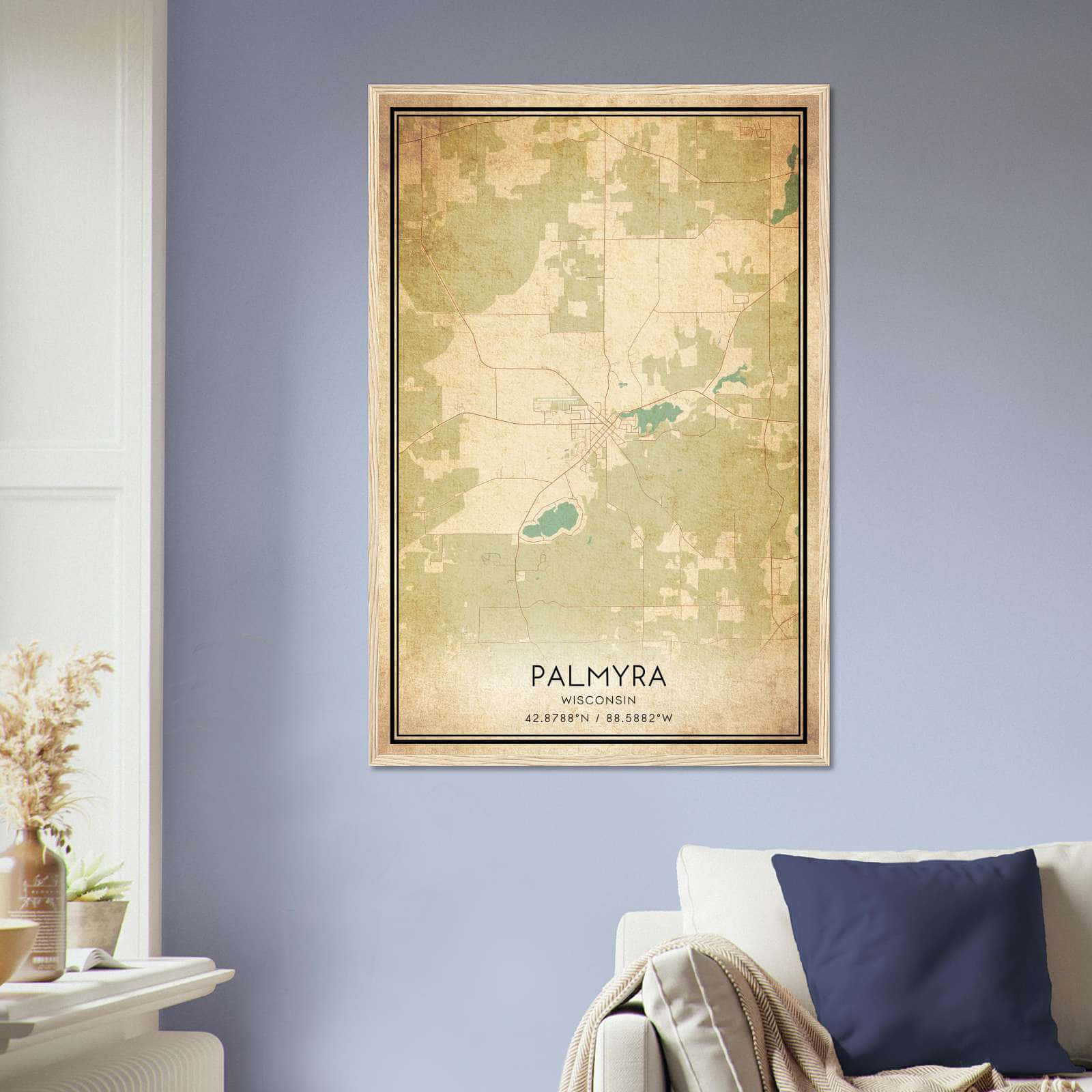 Vintage Palmyra Wisconsin Map Poster, Palmyra WI City Road Wall Art Print