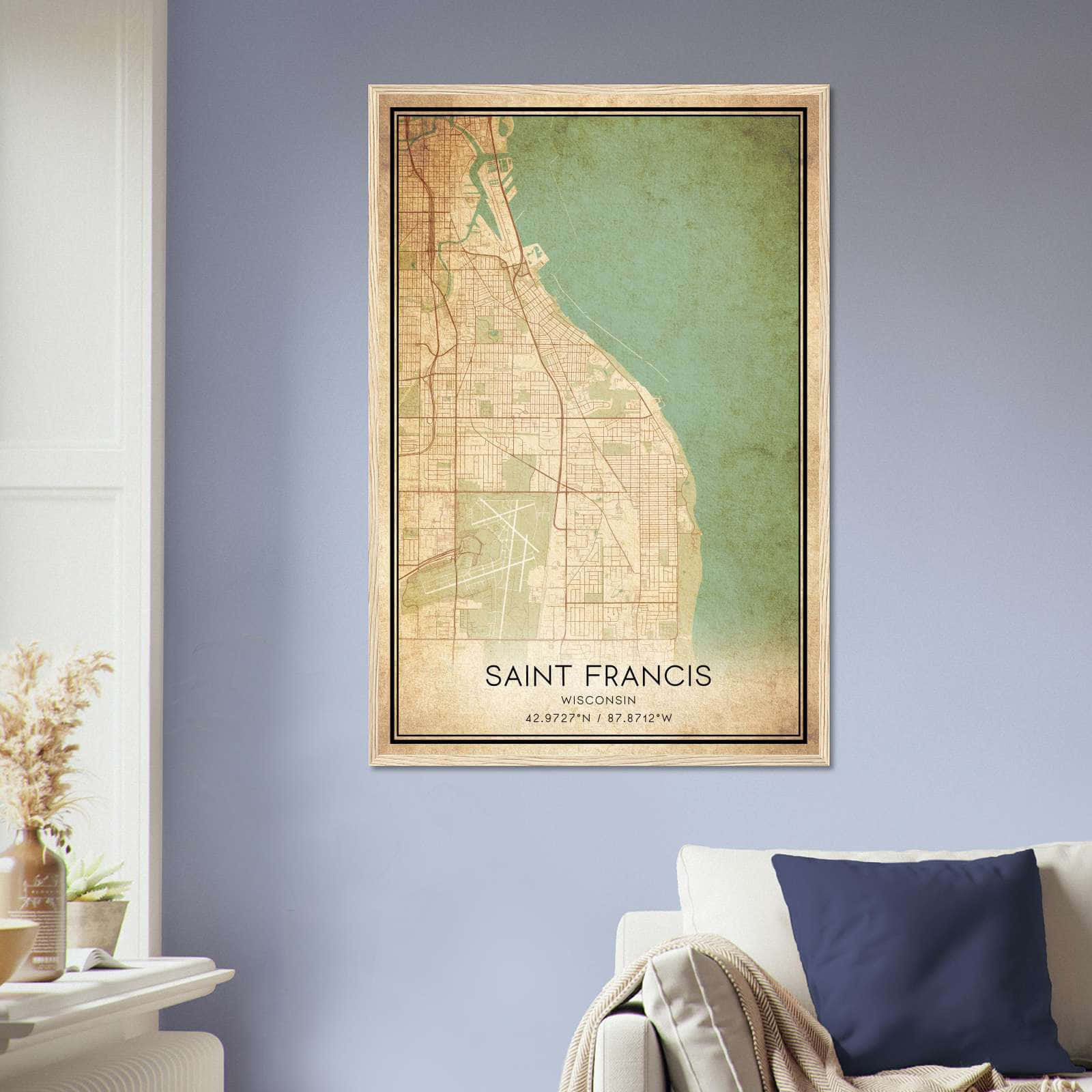 Vintage Saint Francis Wisconsin Map Poster, Saint Francis WI City Road Wall Art Print